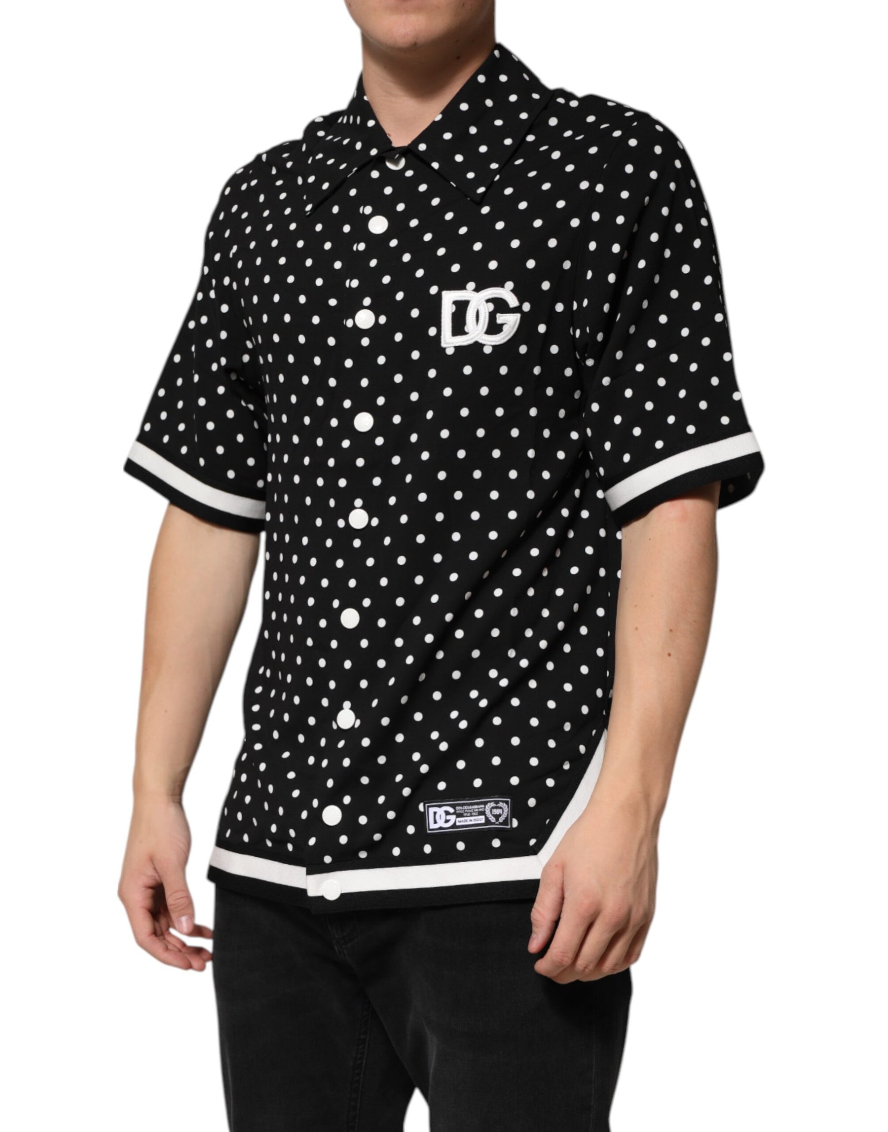 Dolce & Gabbana Black Polka Dot Short Sleeves Collared Polo T-shirt | Regal Royce