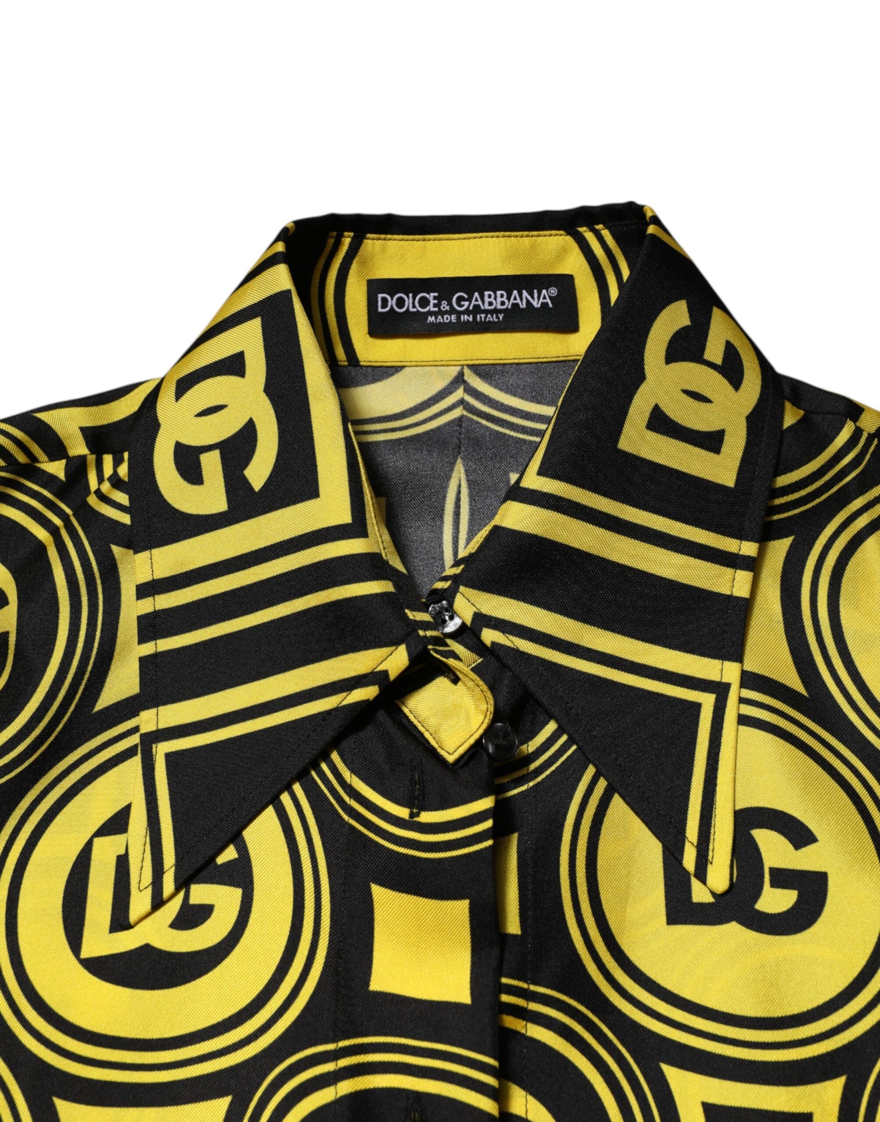 Dolce & Gabbana Yellow Silk Silver DG Logo Geometric T-shirt | Regal Royce