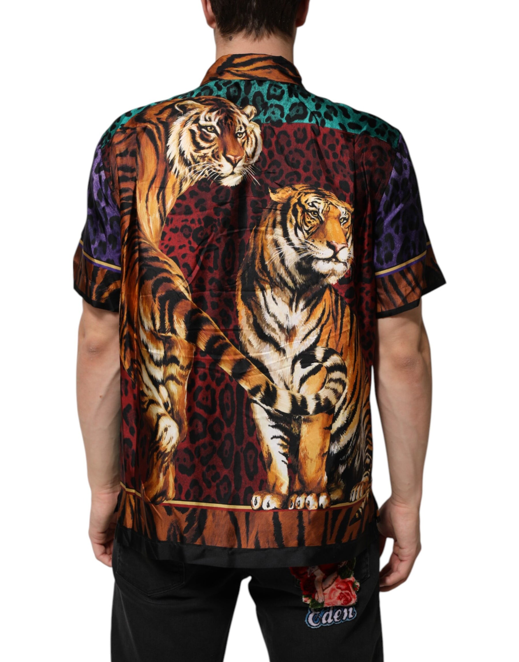 Dolce & Gabbana Multicolor Silk Tiger Print Hawaiian T-shirt | Regal Royce