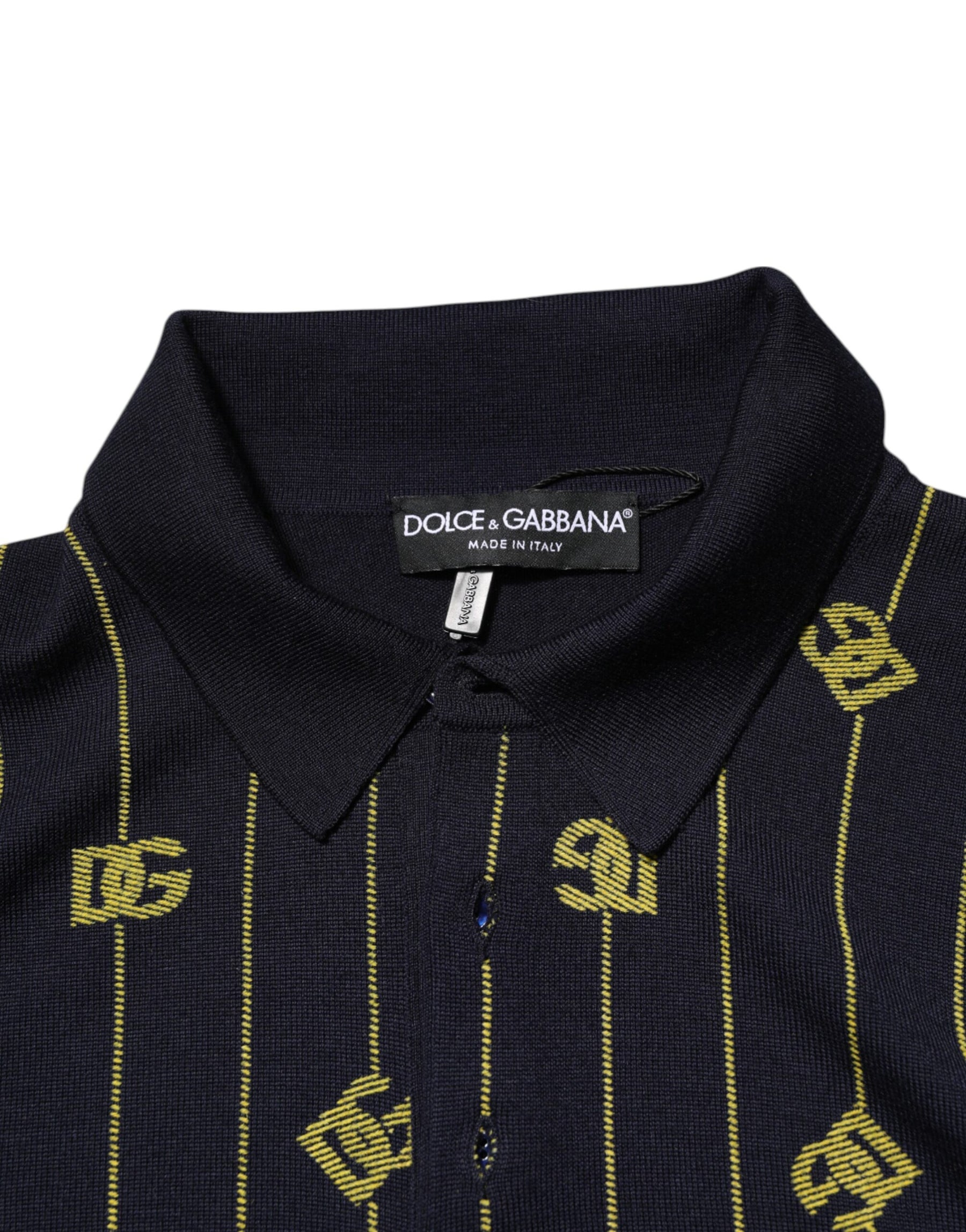 Dolce & Gabbana Black Logo Jacquard Knitted Polo Shirt T-shirt | Regal Royce