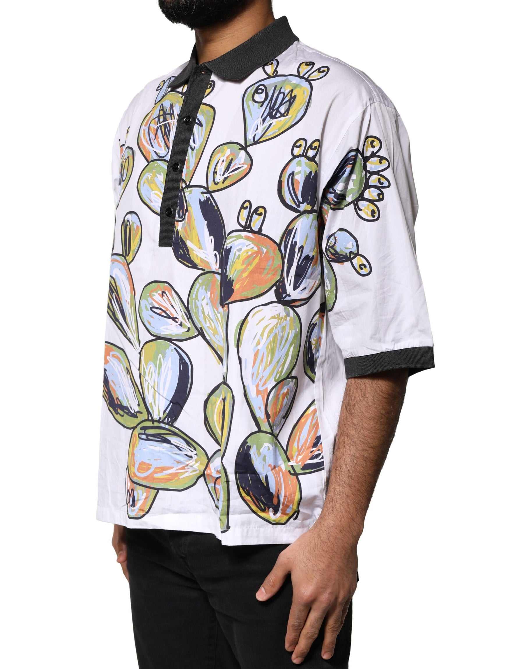 Dolce & Gabbana White Sketch Print Oversized Mens Polo T-shirt | Regal Royce