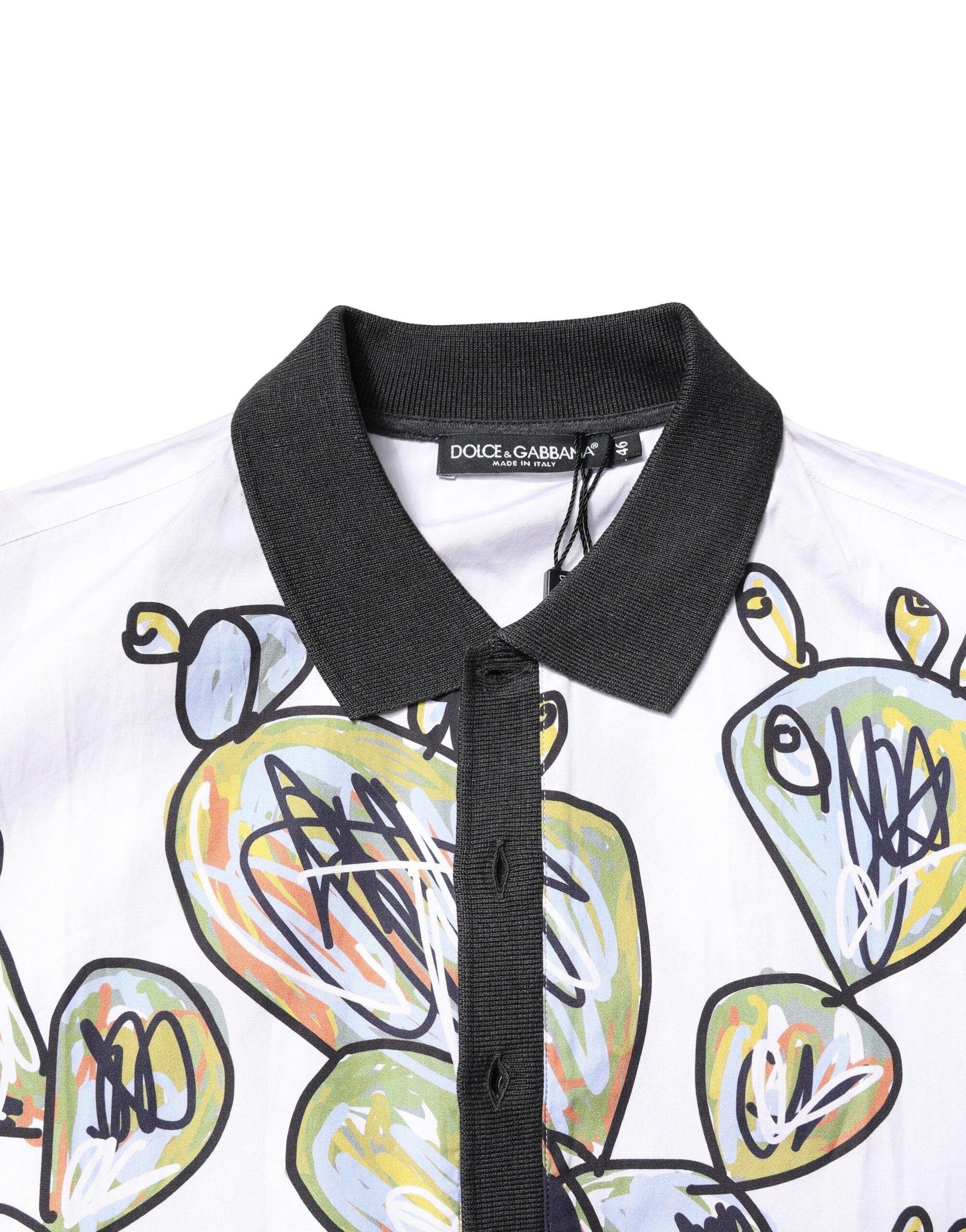 Dolce & Gabbana White Sketch Print Oversized Mens Polo T-shirt | Regal Royce