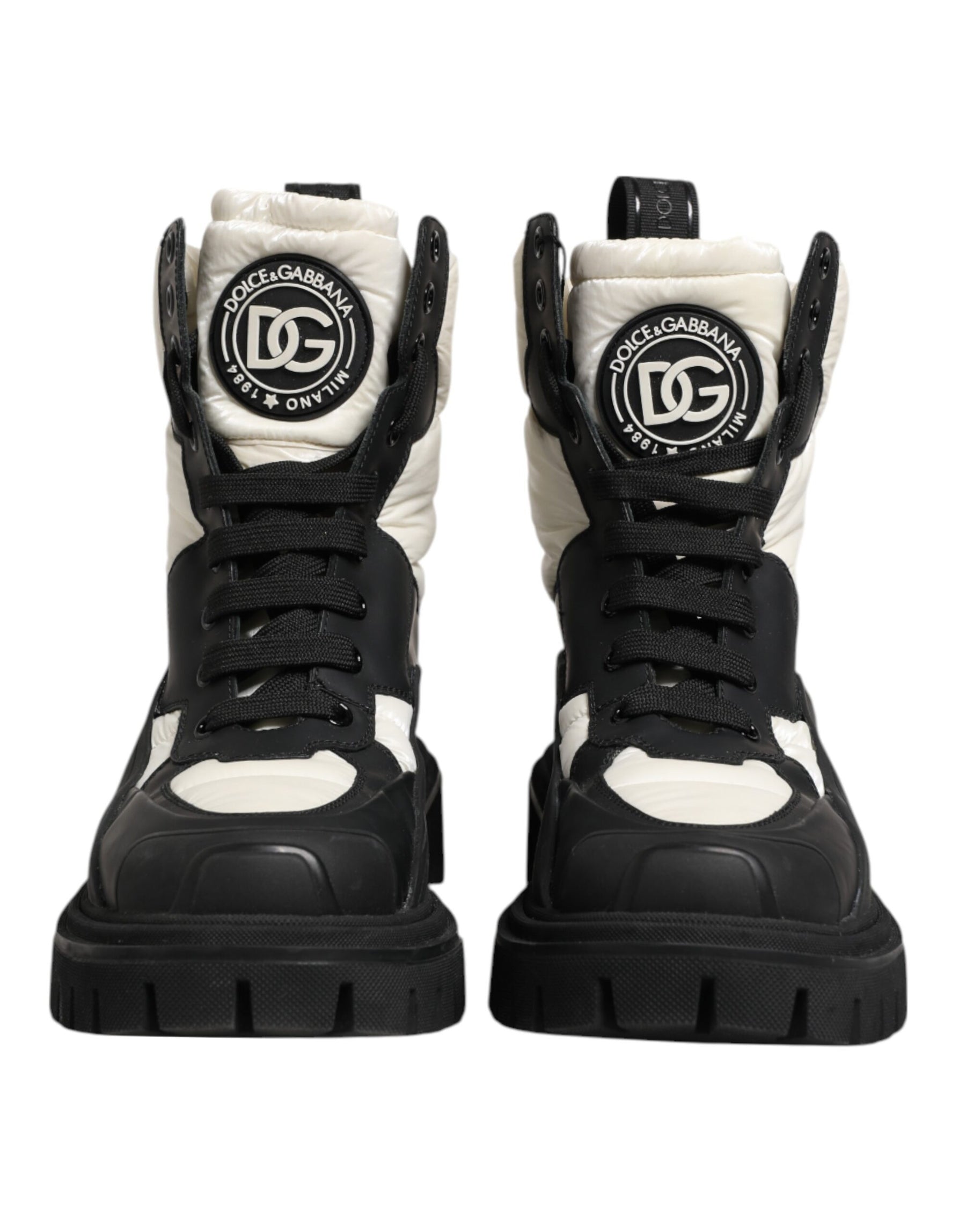 Dolce & Gabbana Black White Padded Mid Calf Lace Up Boots Shoes | Regal Royce