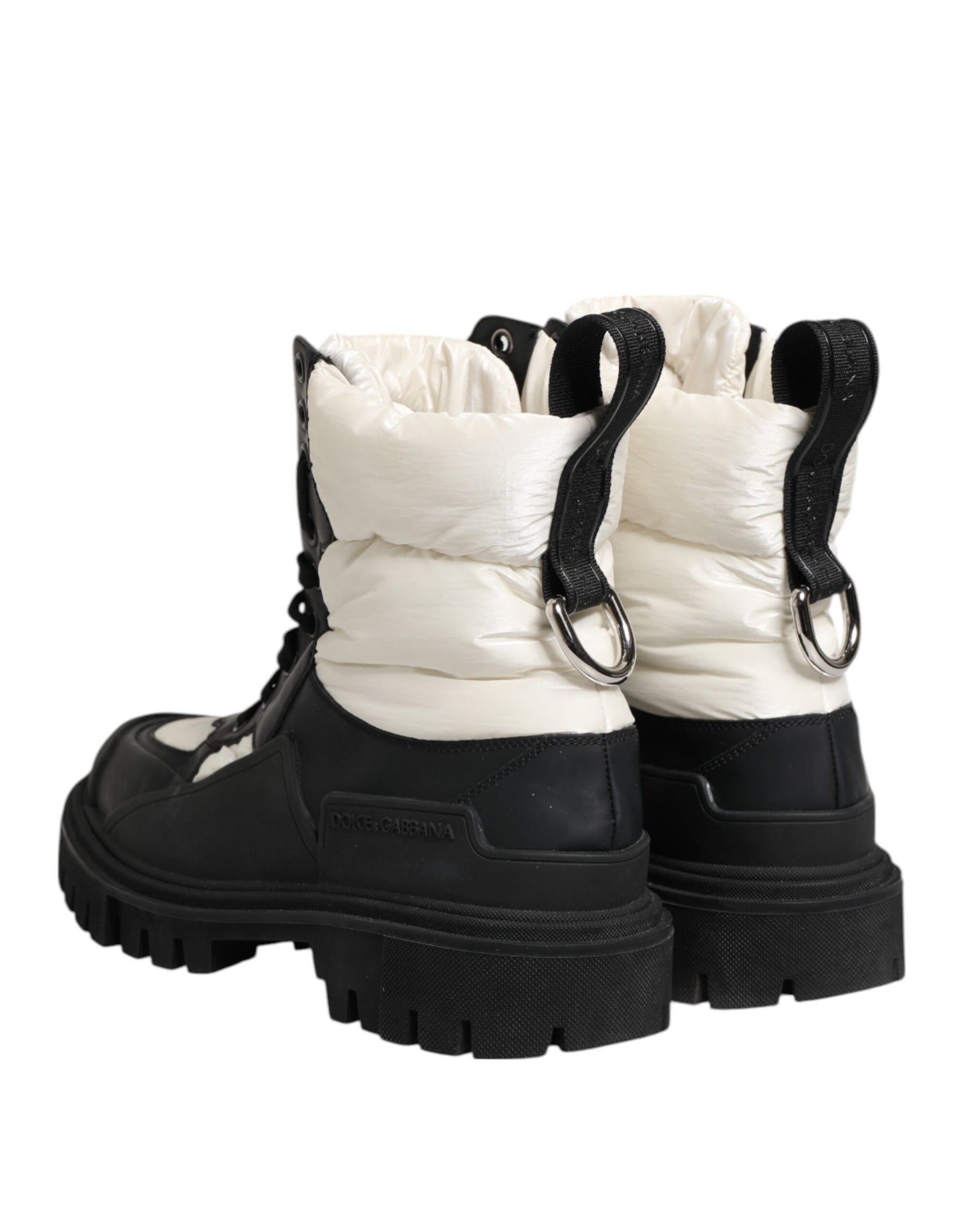 Dolce & Gabbana Black White Padded Mid Calf Lace Up Boots Shoes | Regal Royce