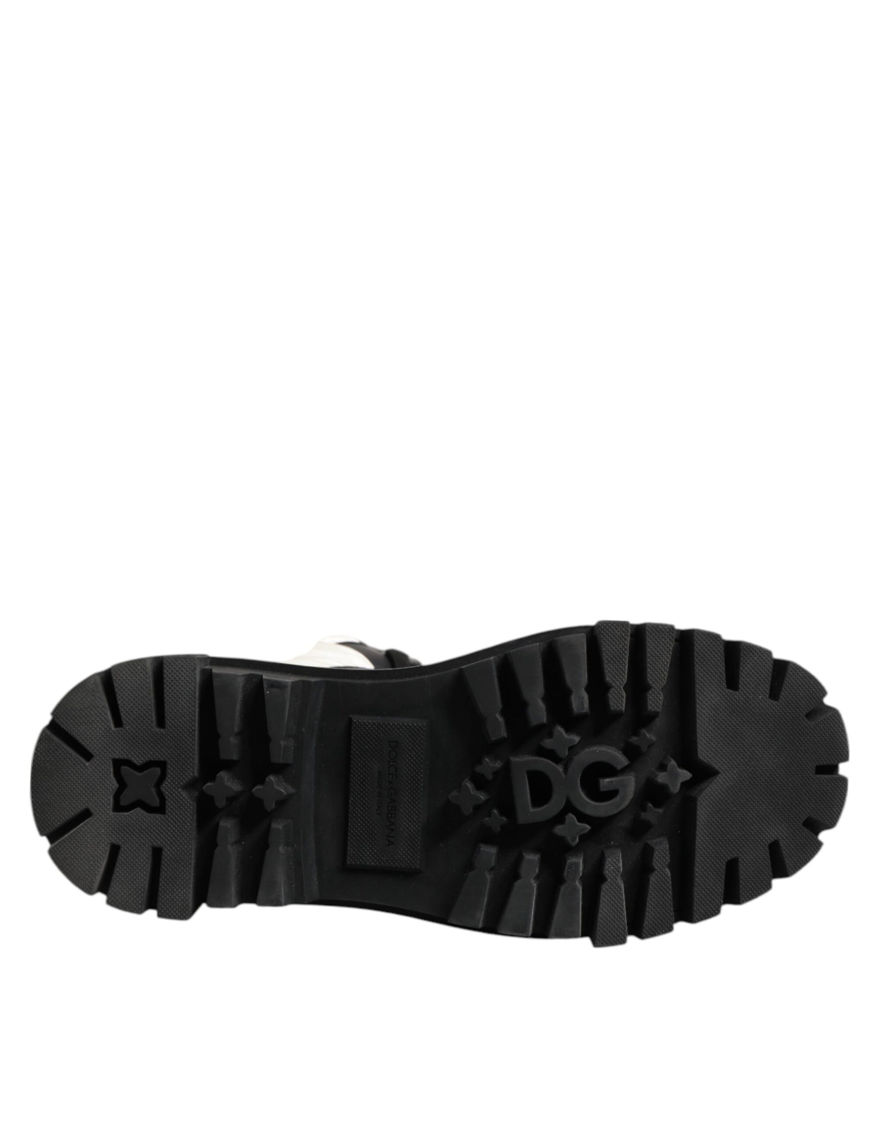 Dolce & Gabbana Black White Padded Mid Calf Lace Up Boots Shoes | Regal Royce