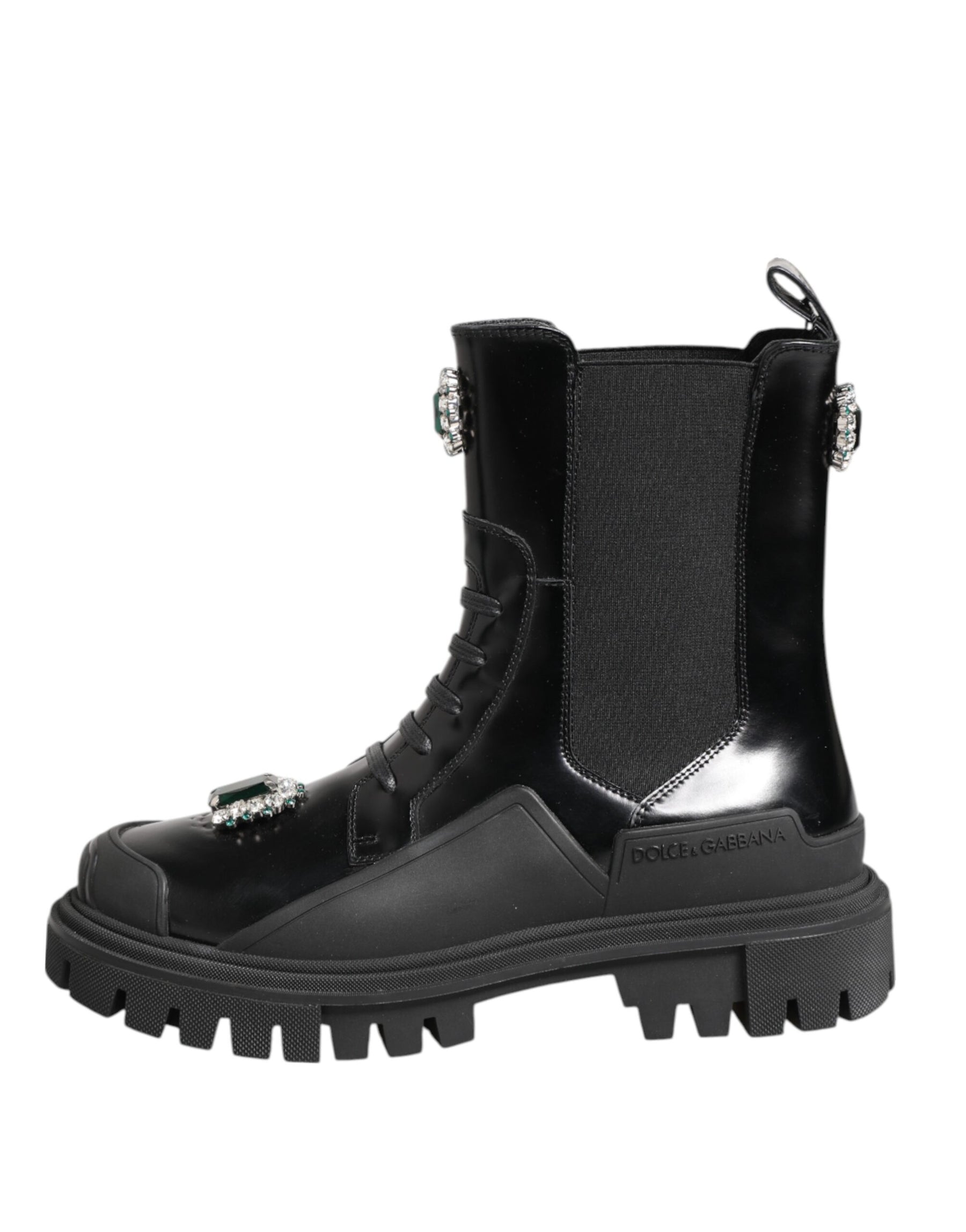 Dolce & Gabbana Black Crystal Embellished Combat Boots Shoes | Regal Royce