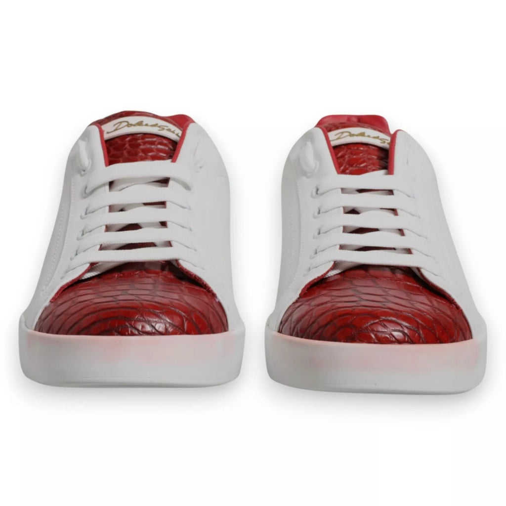 Dolce & Gabbana White Red Leather Logo Portofino Sneaker
