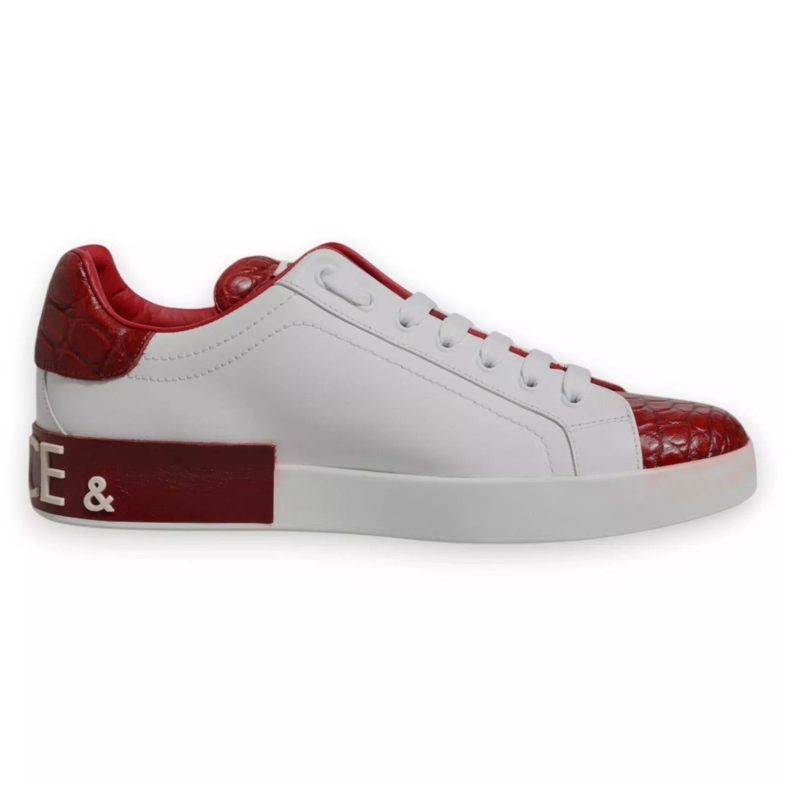 Dolce & Gabbana White Red Leather Logo Portofino Sneaker | Regal Royce