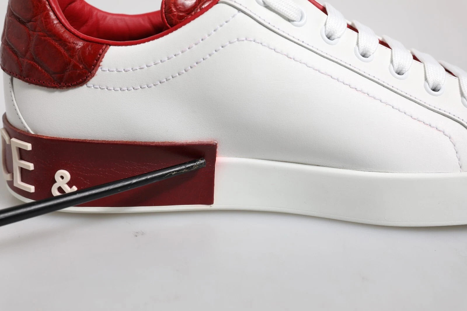 Dolce & Gabbana White Red Leather Logo Portofino Sneaker | Regal Royce