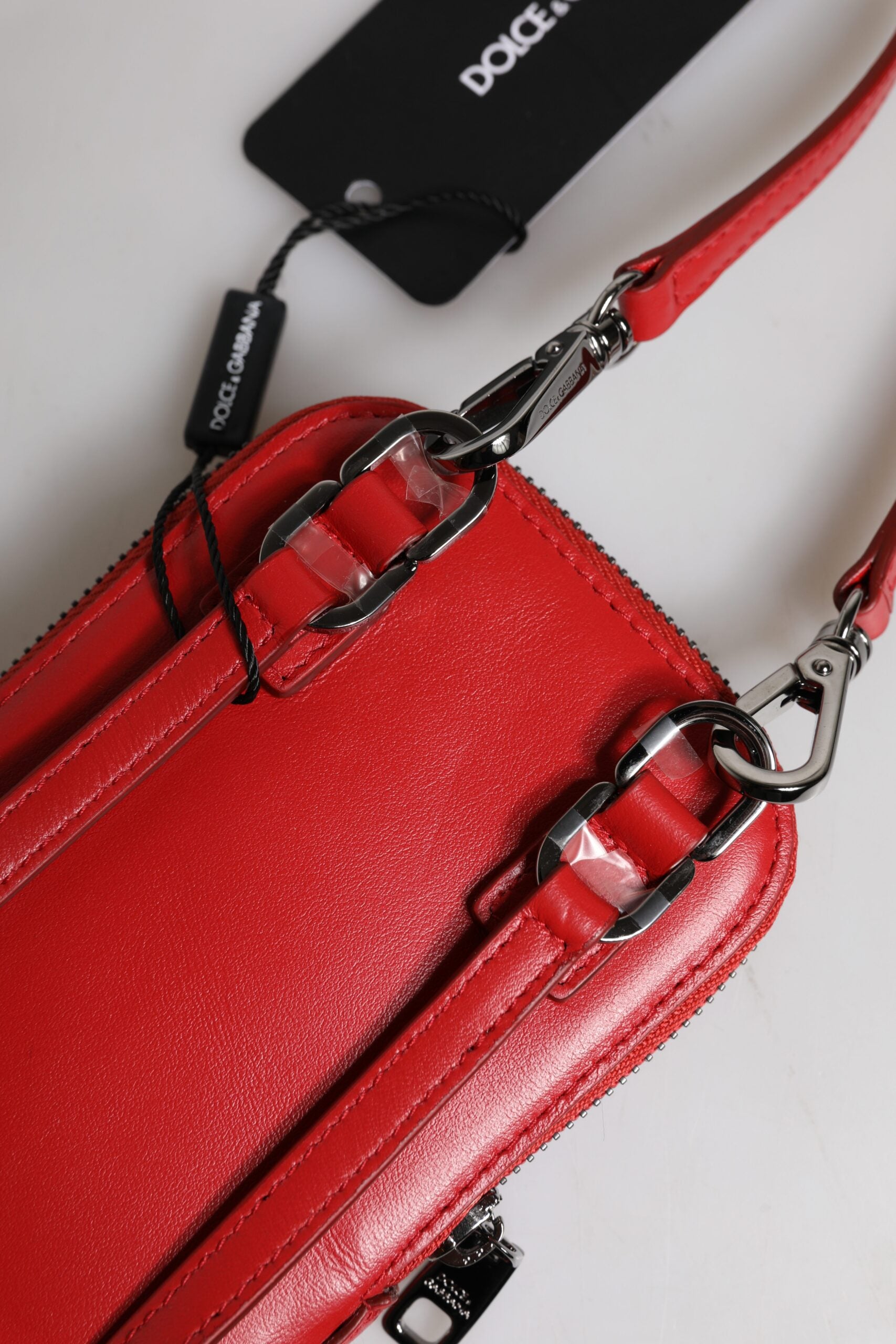 Dolce & Gabbana Red Leather Purse Phone Sling Crossbody Neck Strap Bag | Regal Royce