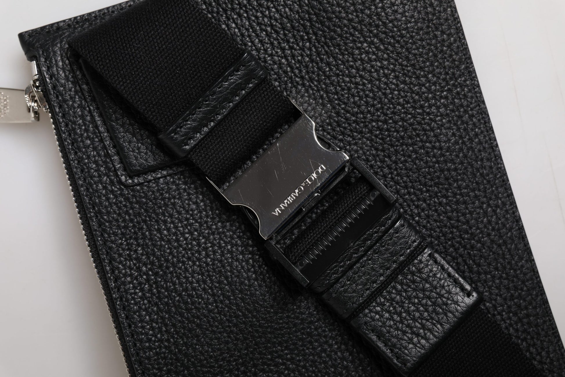 Dolce & Gabbana Black Leather Logo Embossed Waist Fanny Pack Bag