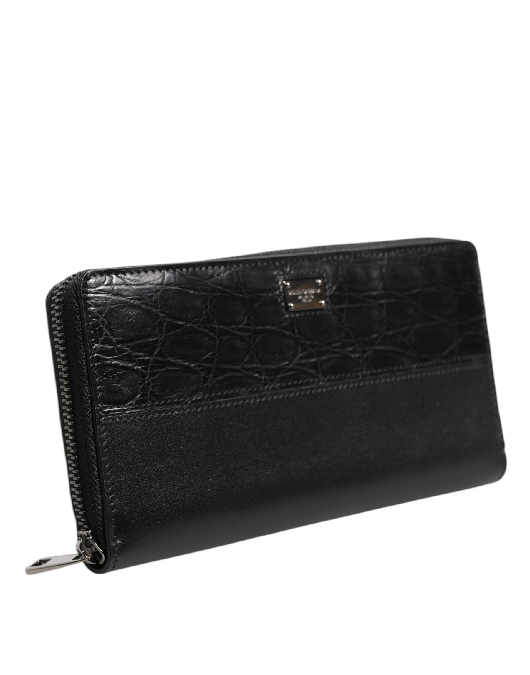 Dolce & Gabbana Black Leather Logo Plaque Zip Around Continental Wallet | Regal Royce