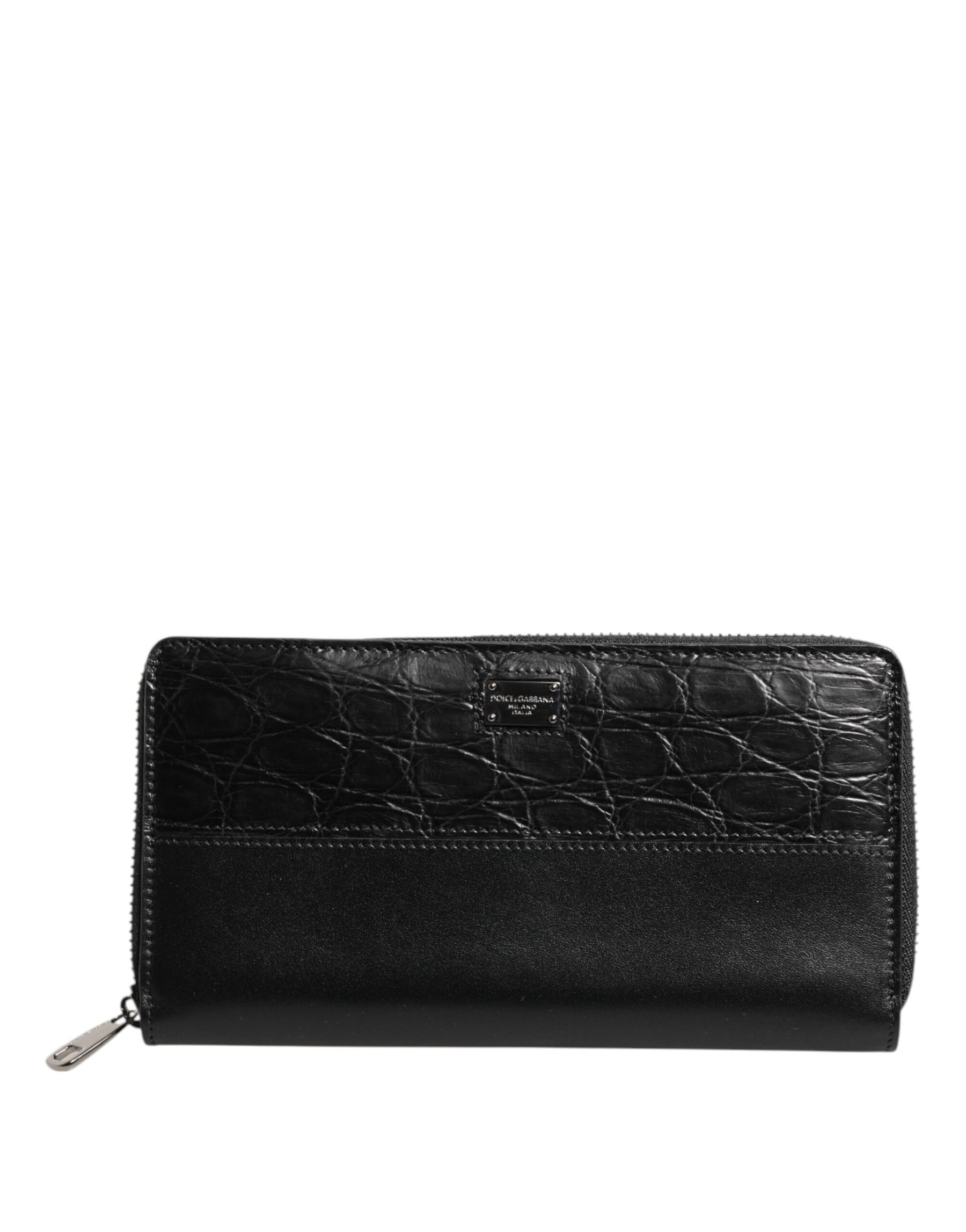 Dolce & Gabbana Black Leather DG Plaque Zip Around Continental Wallet | Regal Royce