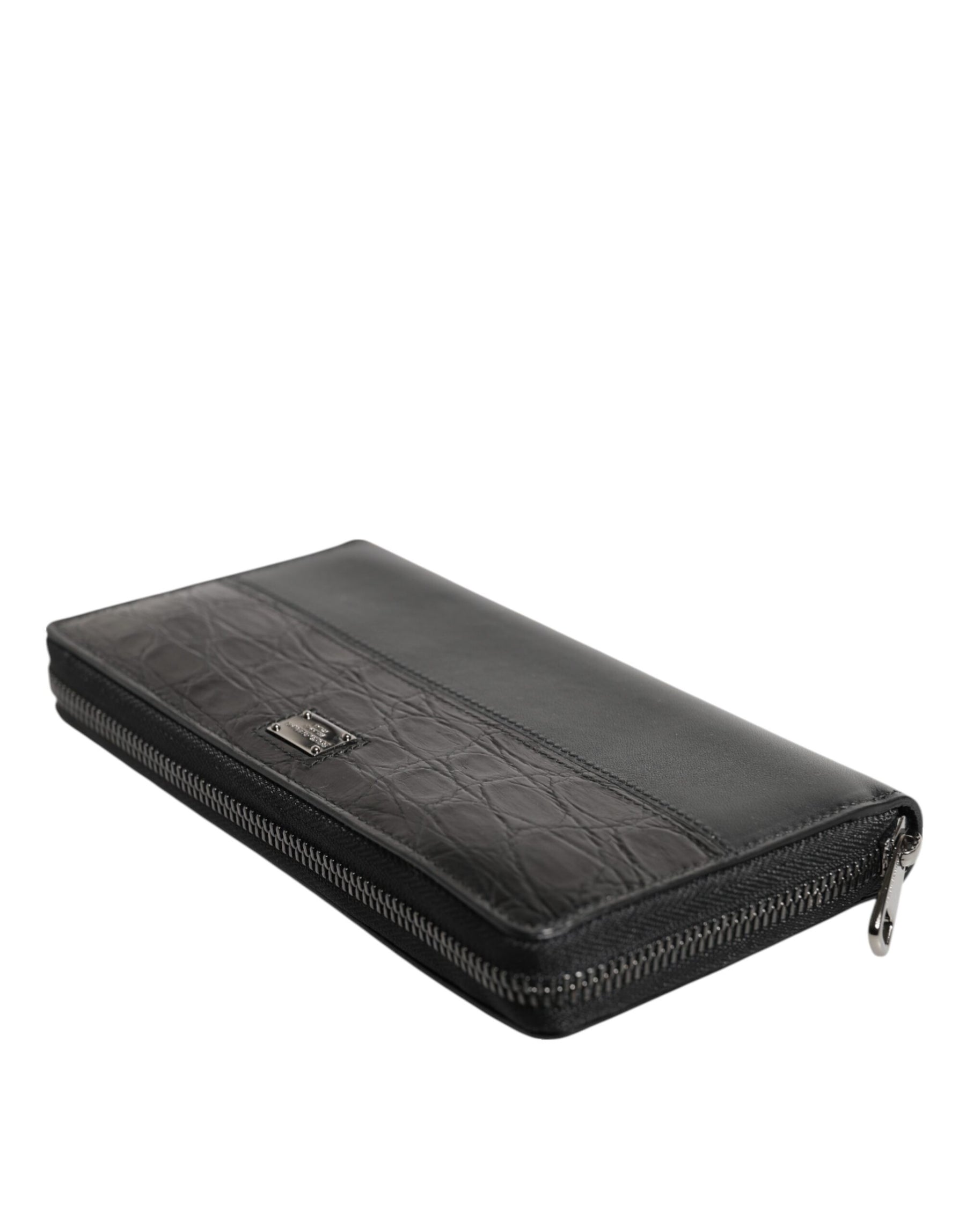 Dolce & Gabbana Black Leather DG Plaque Zip Around Continental Wallet | Regal Royce