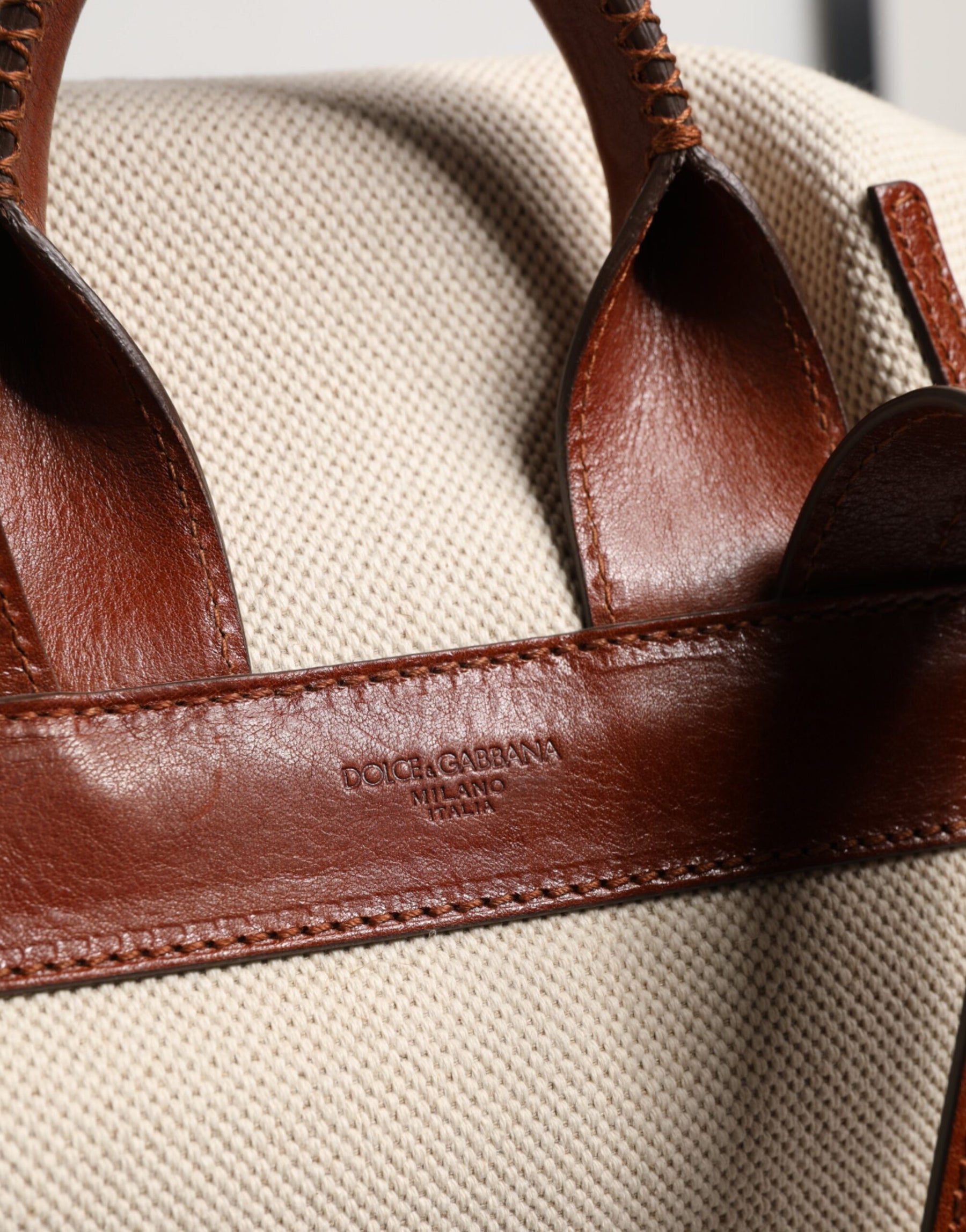 Dolce & Gabbana Beige Brown Canvas Leather EDGE Travel Men Back Pack Bag | Regal Royce