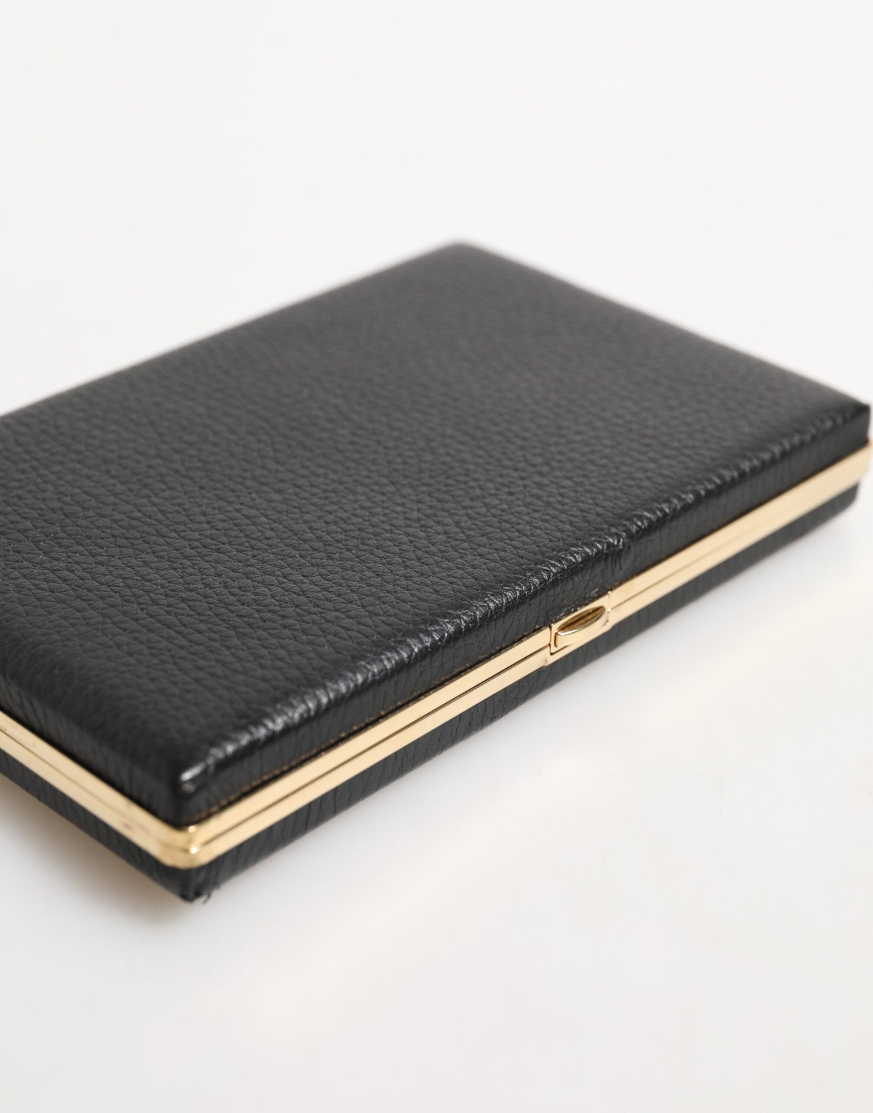 Dolce & Gabbana Black Leather Gold Frame Clutch Evening Party Purse Bag | Regal Royce