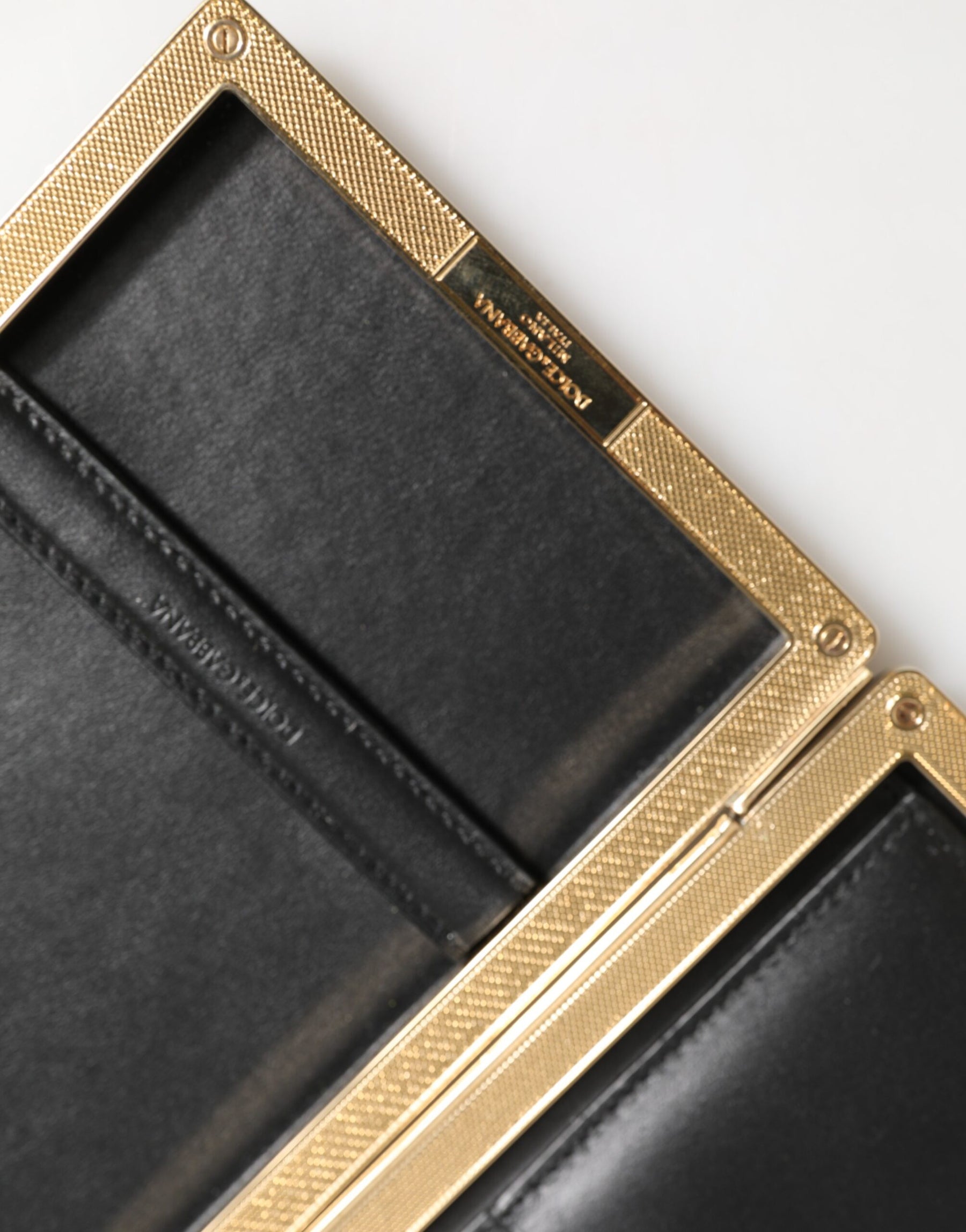 Dolce & Gabbana Black Leather Gold Frame Clutch Evening Party Purse Bag | Regal Royce