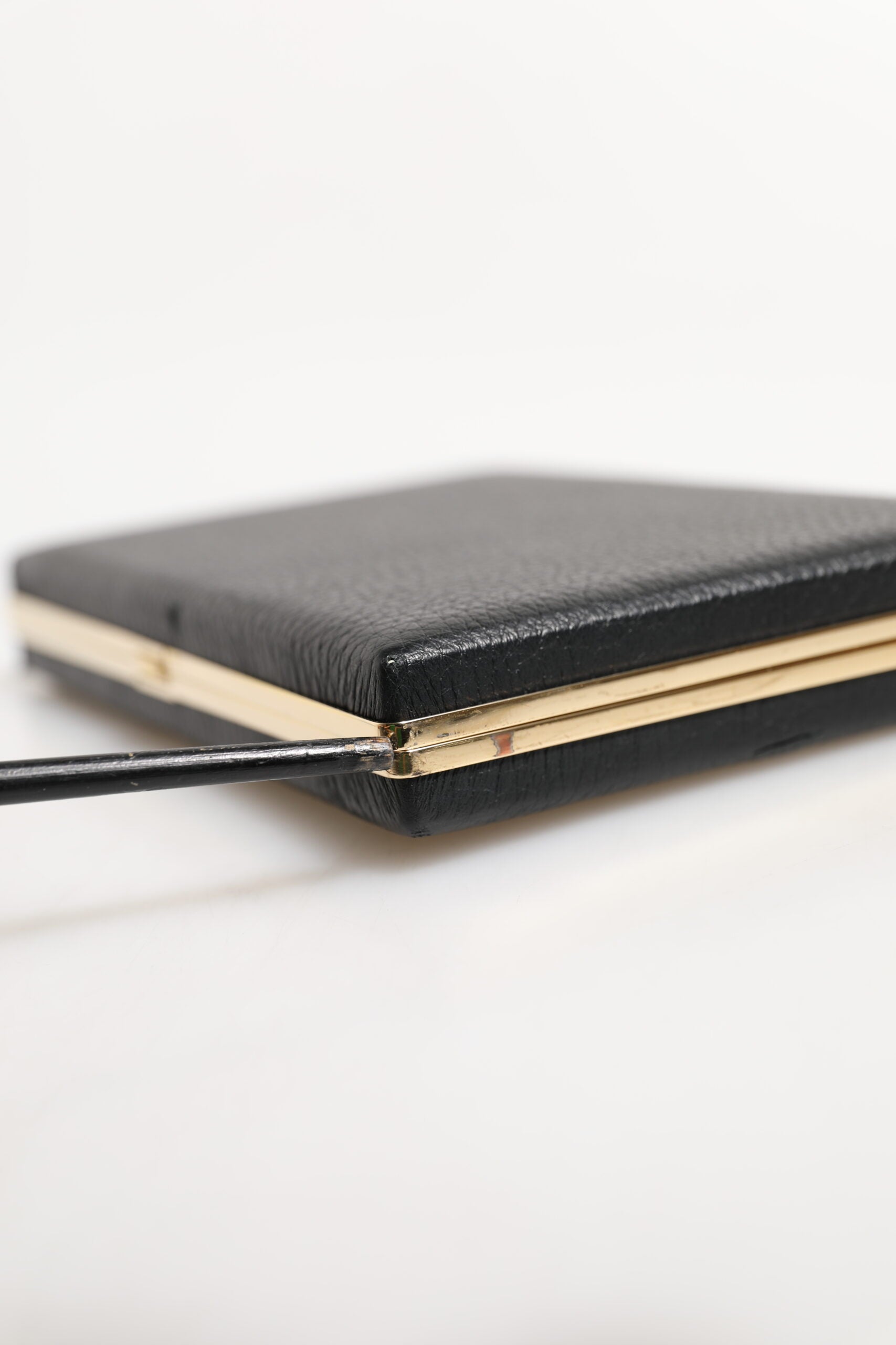 Dolce & Gabbana Black Leather Gold Frame Clutch Evening Party Purse Bag | Regal Royce