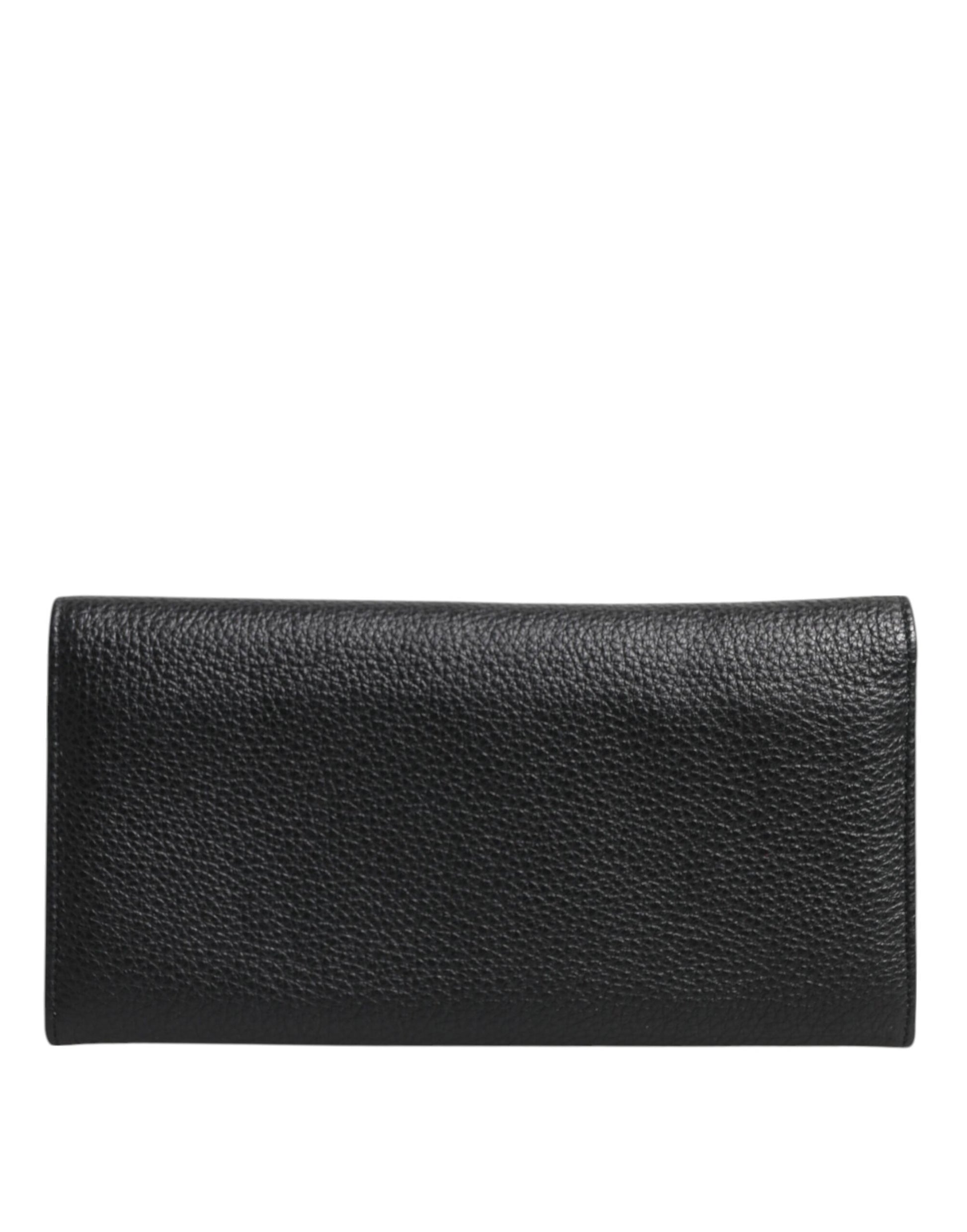 Dolce & Gabbana Black Leather Logo Plaque Card Holder Trifold Wallet