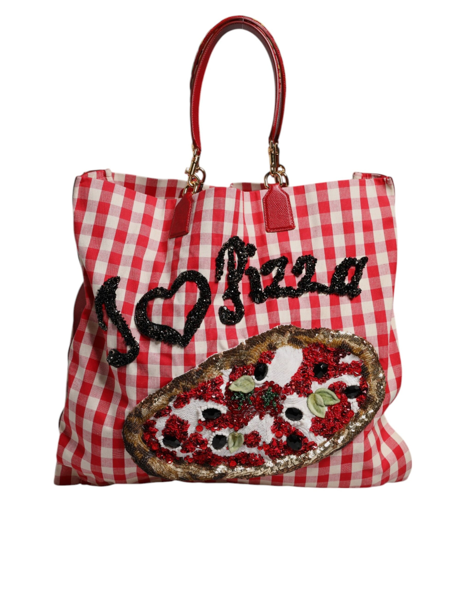 Dolce & Gabbana Red I Love Pizza Rhinestone Embellished Tote Bag | Regal Royce