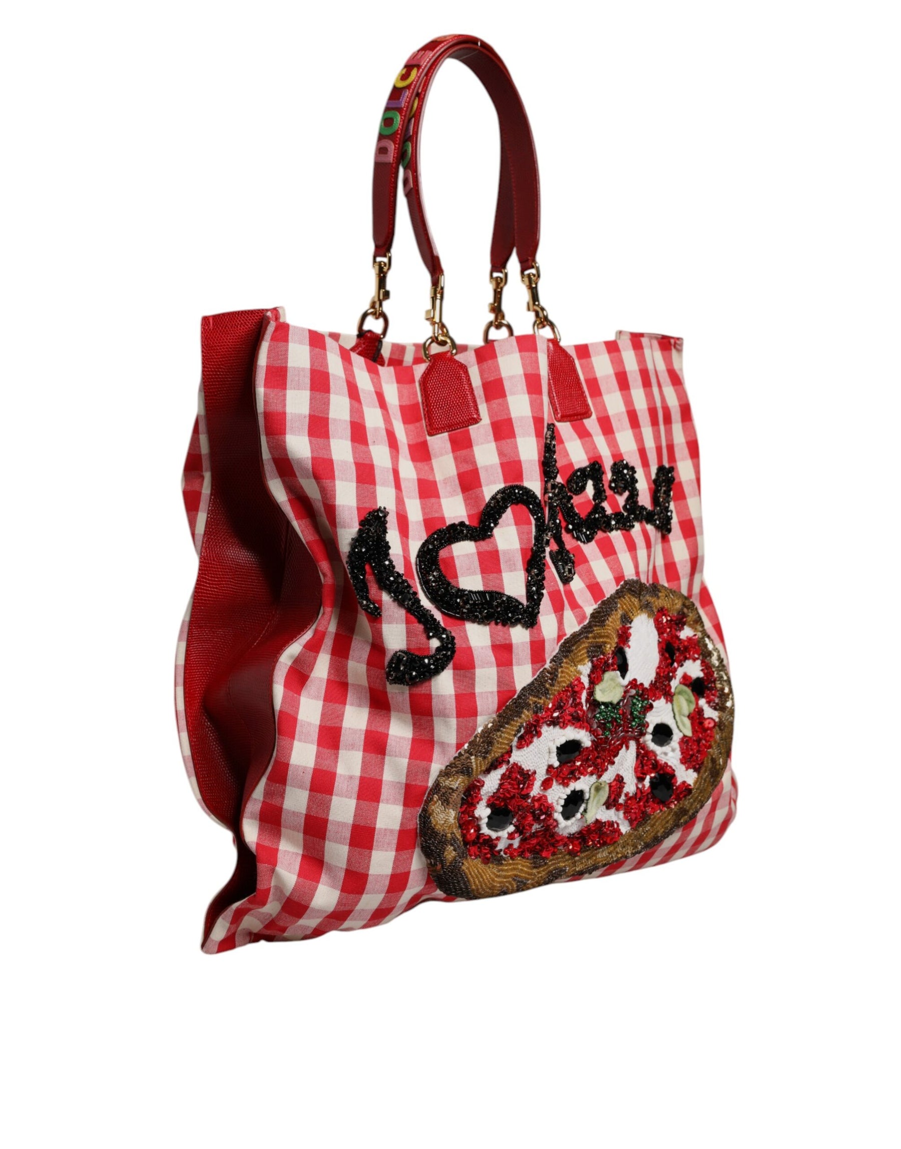 Dolce & Gabbana Red I Love Pizza Rhinestone Embellished Tote Bag | Regal Royce