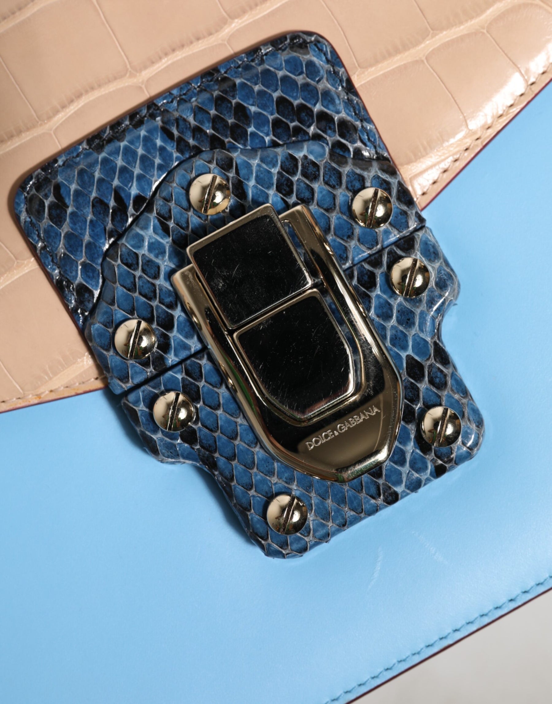 Dolce & Gabbana Blue Beige Exotic Leather LUCIA Crossbody Bag | Regal Royce