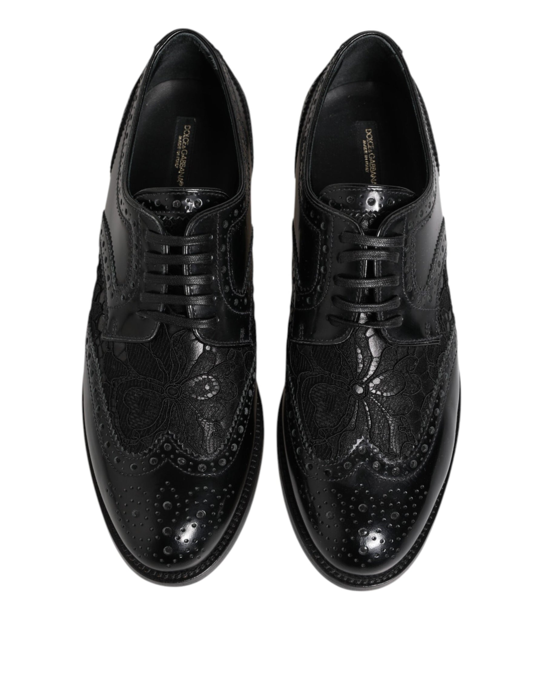 Dolce & Gabbana Black Leather Floral Lace Dress Formal  Shoes | Regal Royce
