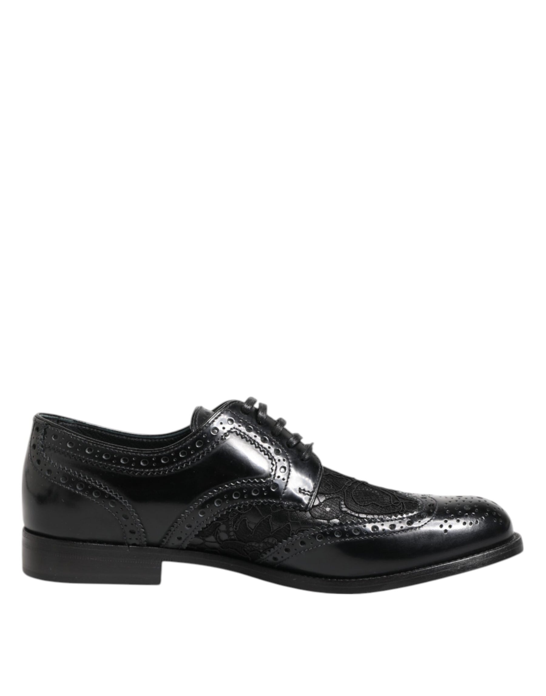 Dolce & Gabbana Black Leather Floral Lace Dress Formal  Shoes | Regal Royce