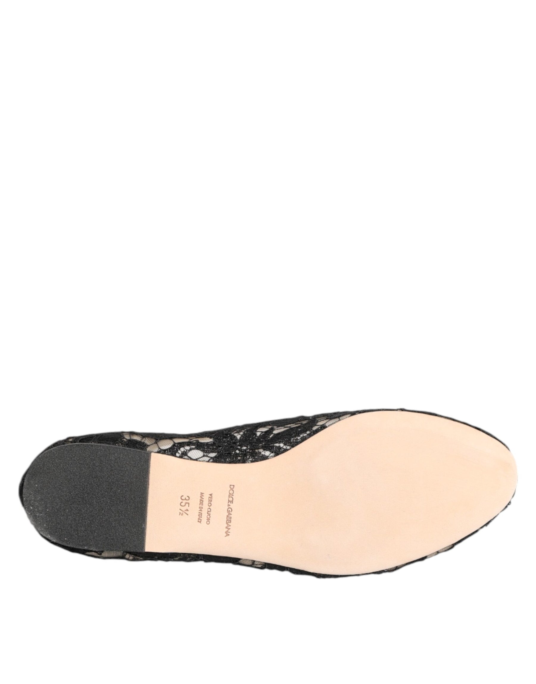 Dolce & Gabbana Black Taormina Lace Crystals Flats Shoes | Regal Royce