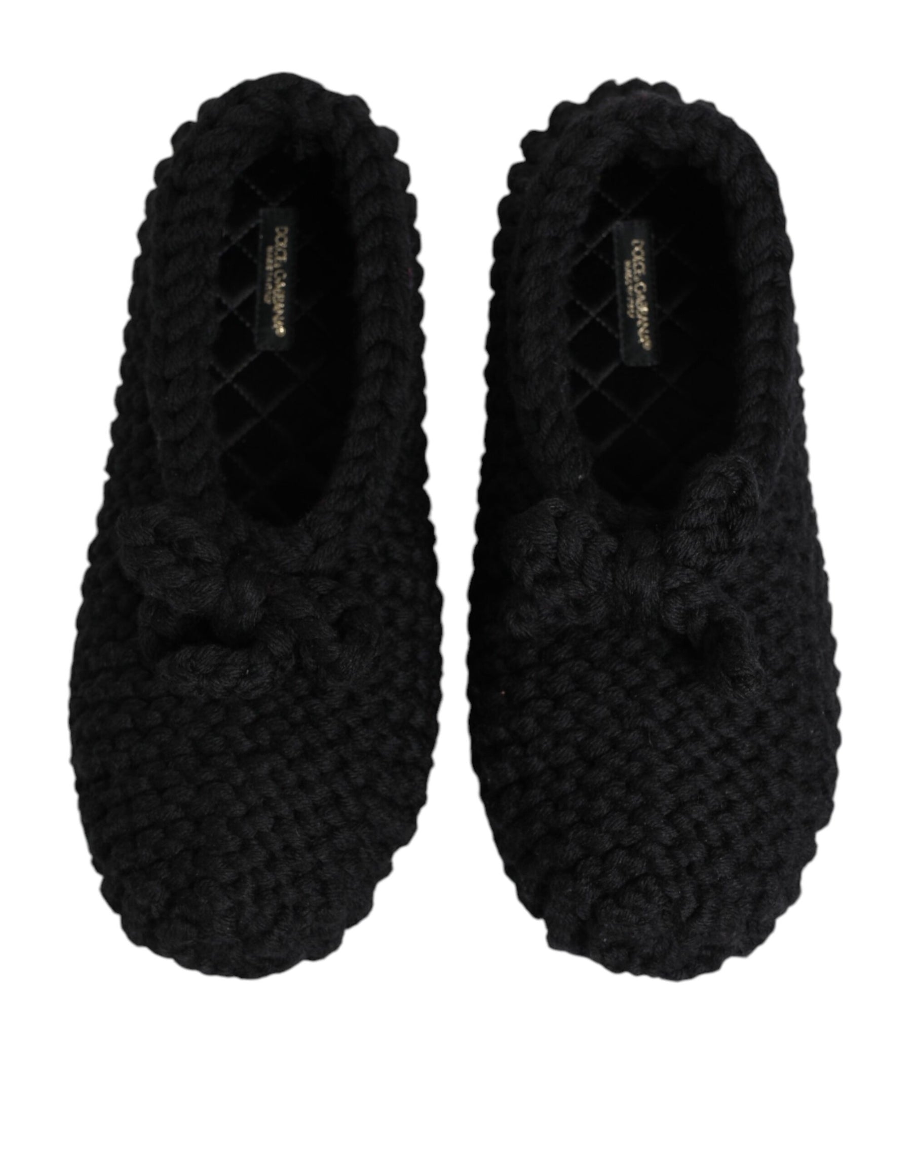 Dolce & Gabbana Black Wool Knit Slip On Ballerina Flats Shoes | Regal Royce