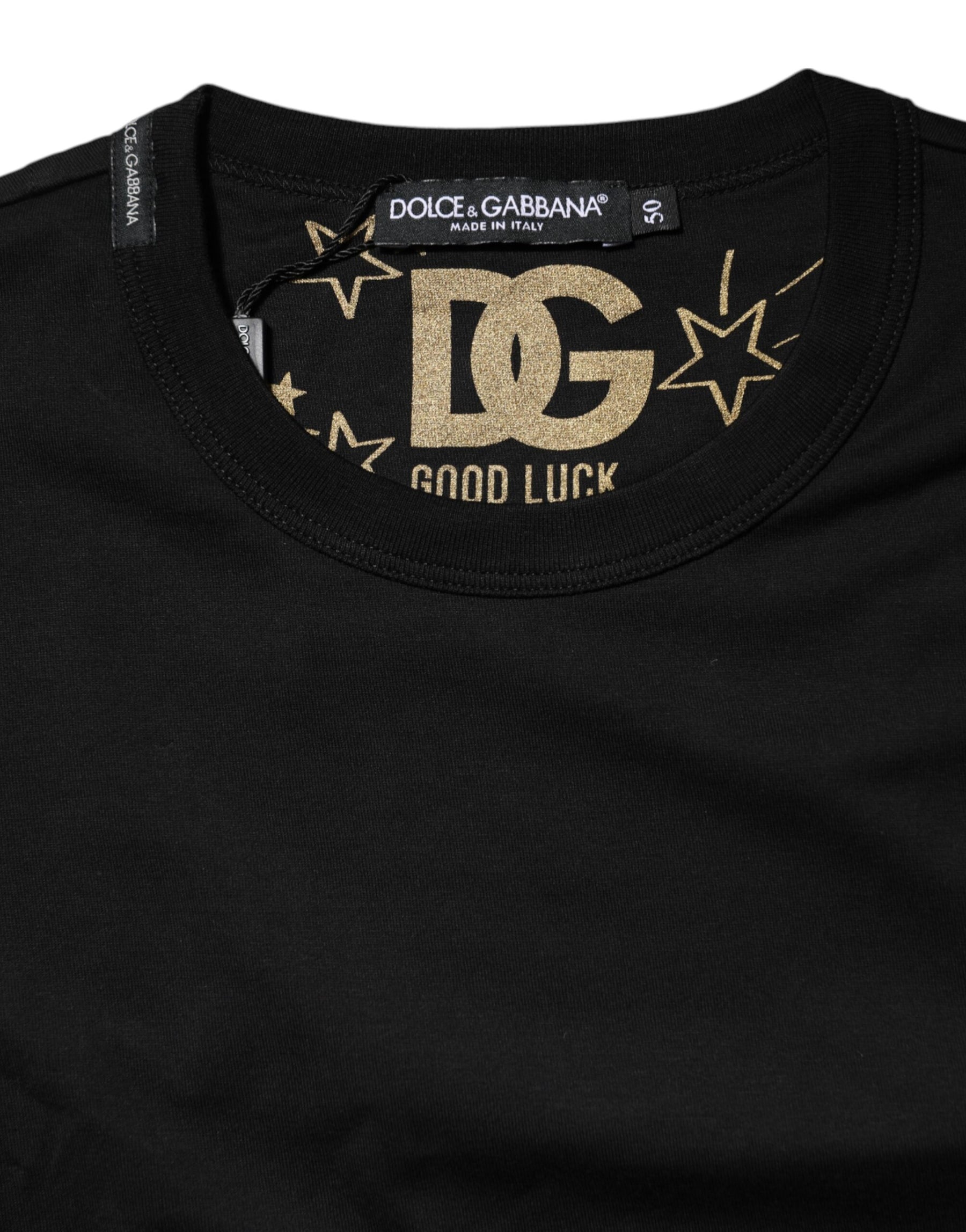 Dolce & Gabbana Black Cotton Logo Print Crew Neck T-shirt | Regal Royce