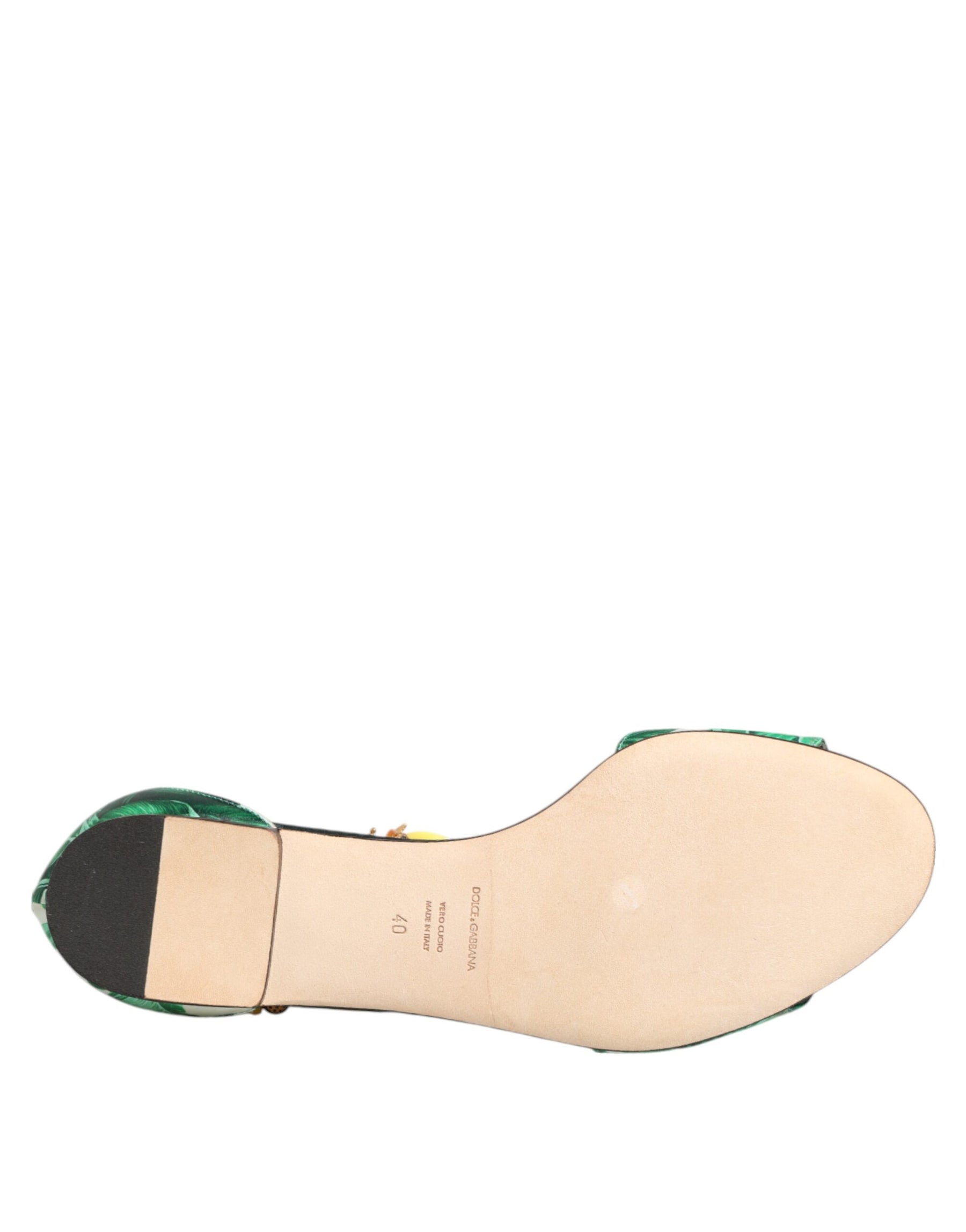 Dolce & Gabbana Green Mink Fur Satin Banana Leaf Sandals Shoes | Regal Royce