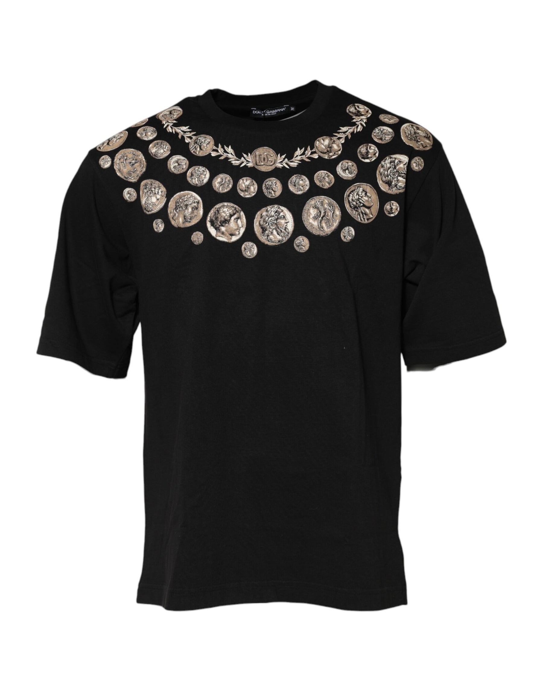 Dolce & Gabbana Black Coin Print Cotton Crew Neck T-shirt | Regal Royce