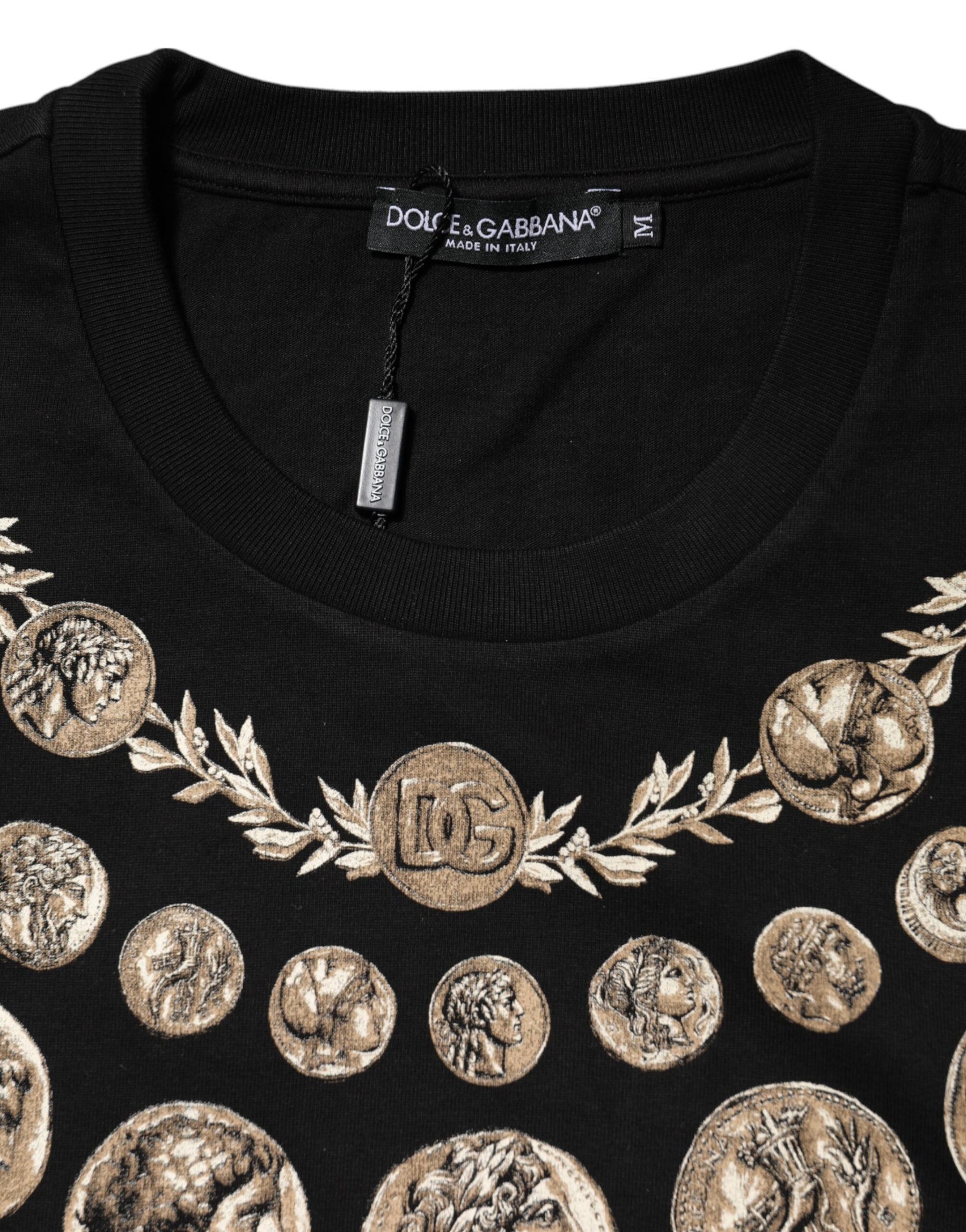 Dolce & Gabbana Black Coin Print Cotton Crew Neck T-shirt | Regal Royce