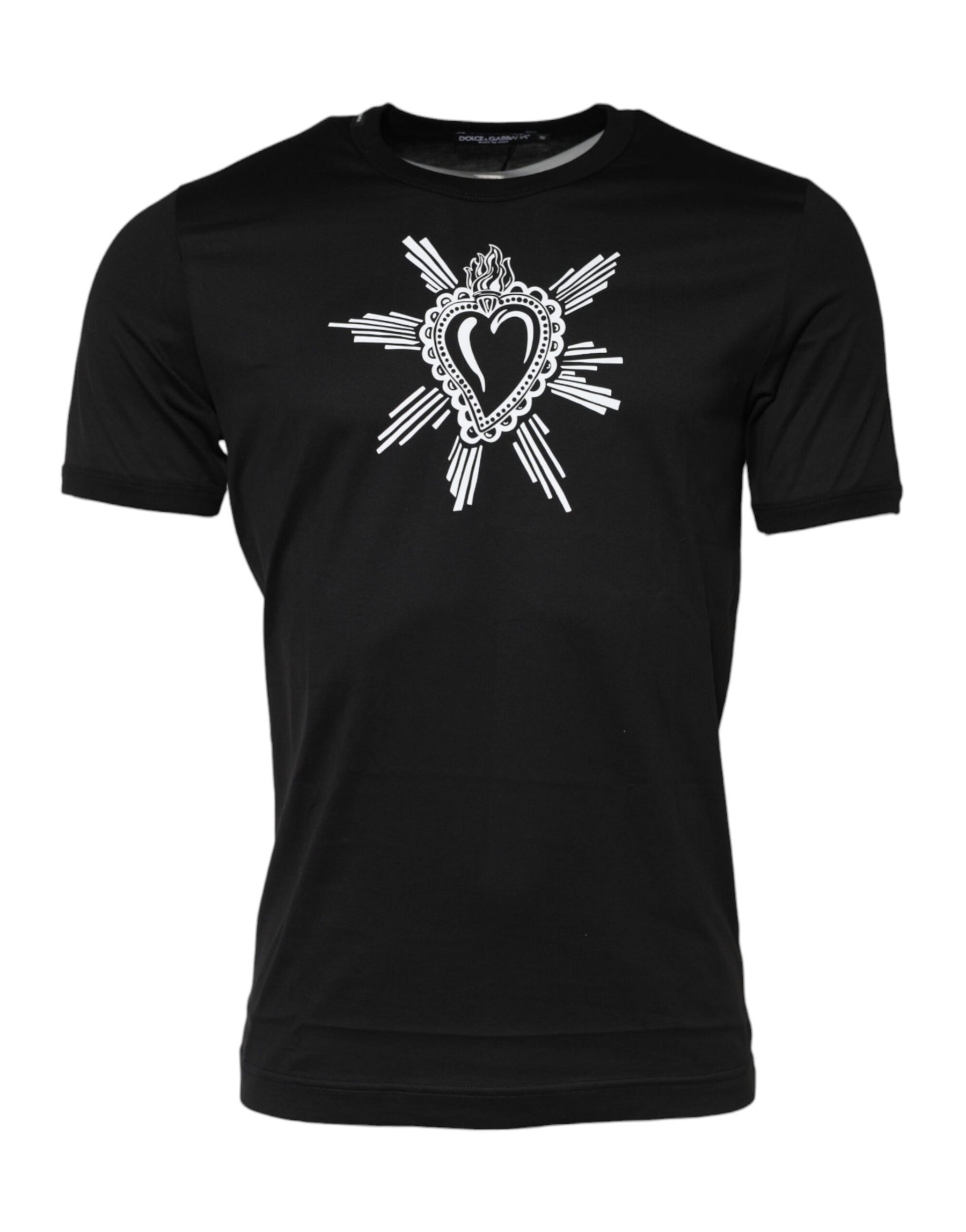 Dolce & Gabbana Black Sacred Heart Cotton Crew Neck T-shirt | Regal Royce