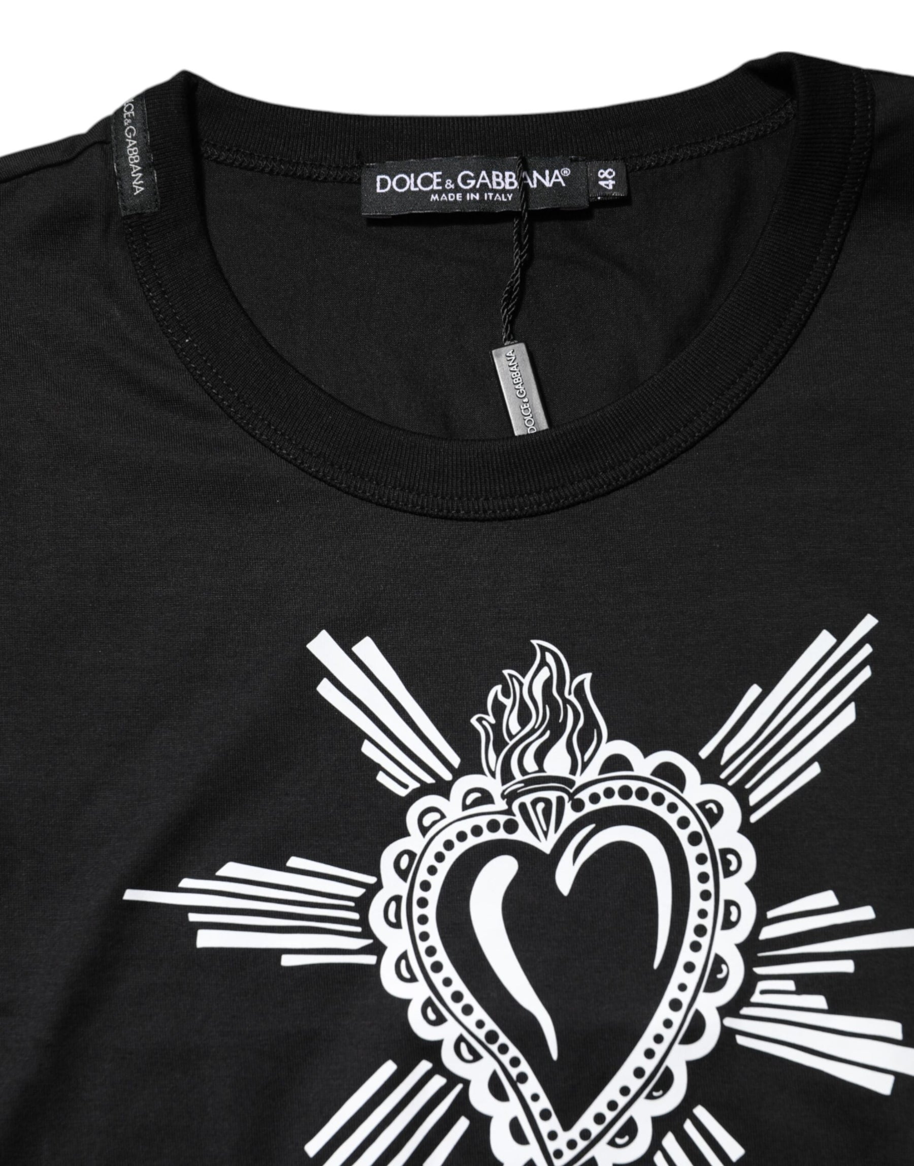 Dolce & Gabbana Black Sacred Heart Cotton Crew Neck T-shirt | Regal Royce