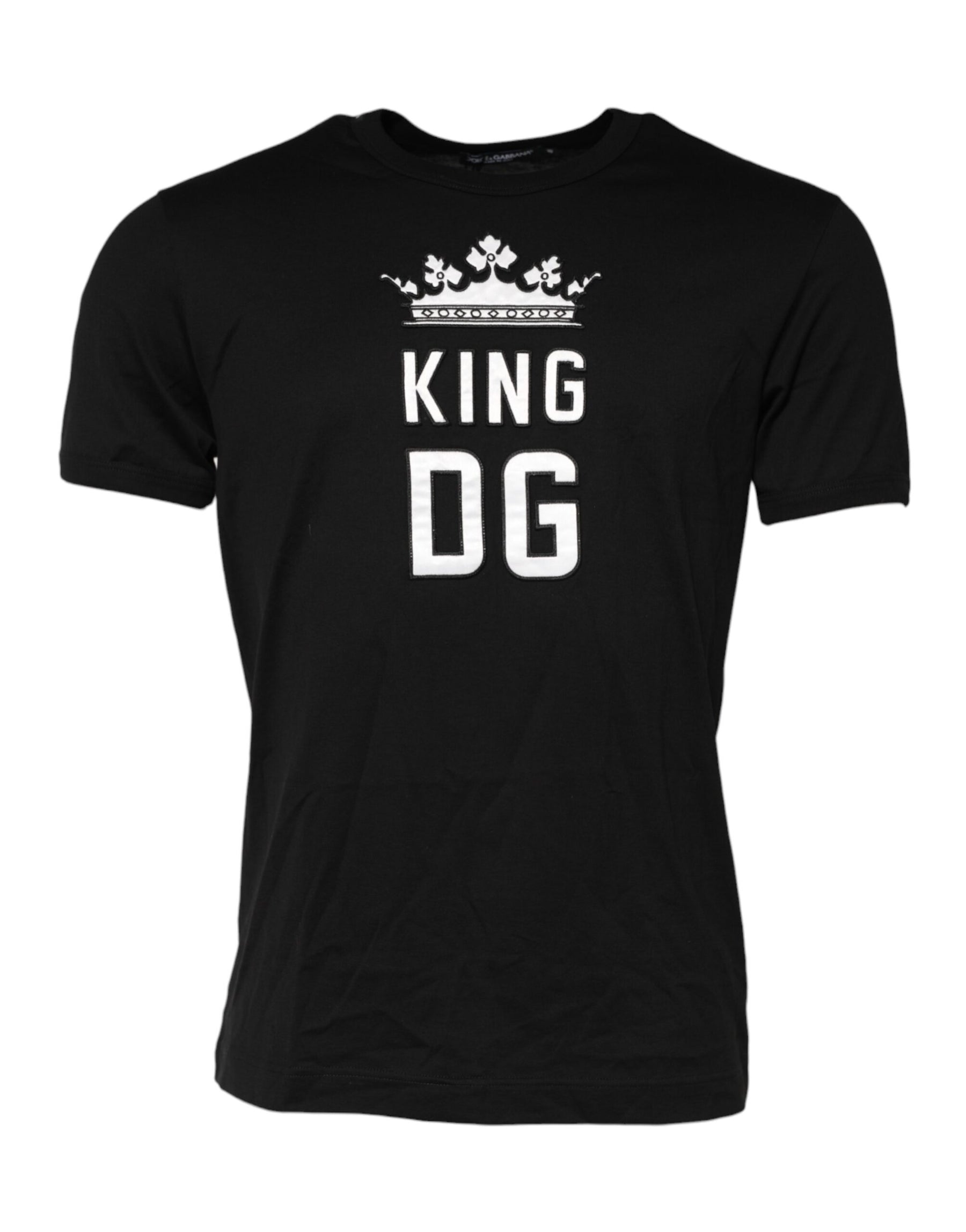 Dolce & Gabbana Black DG King Crown Cotton Crew Neck T-shirt | Regal Royce