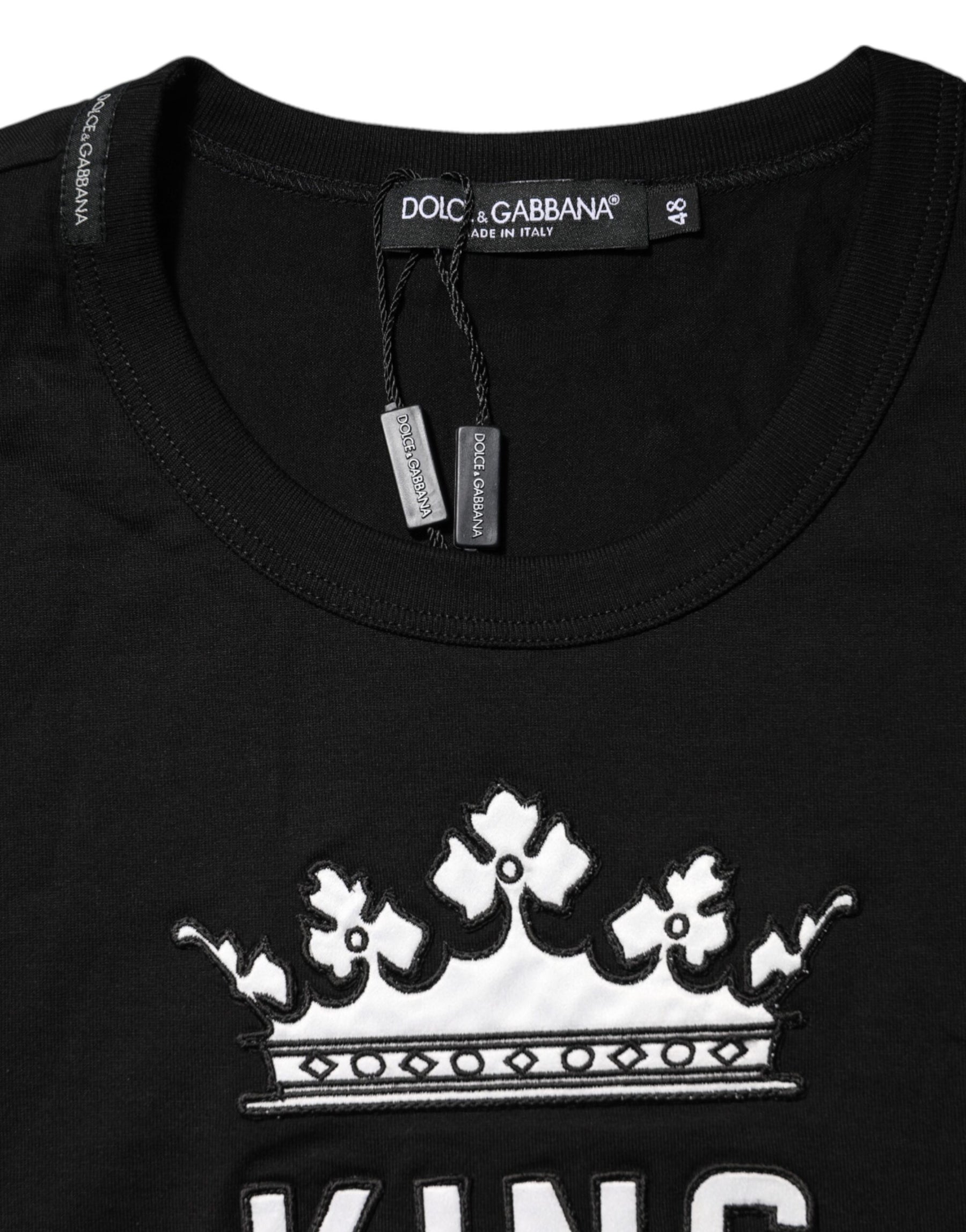Dolce & Gabbana Black DG King Crown Cotton Crew Neck T-shirt | Regal Royce