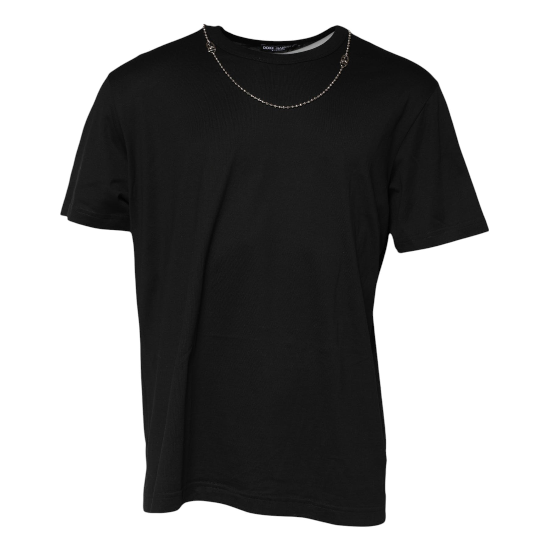 Dolce & Gabbana Black Chain Necklace Cotton Crewneck T-shirt | Regal Royce