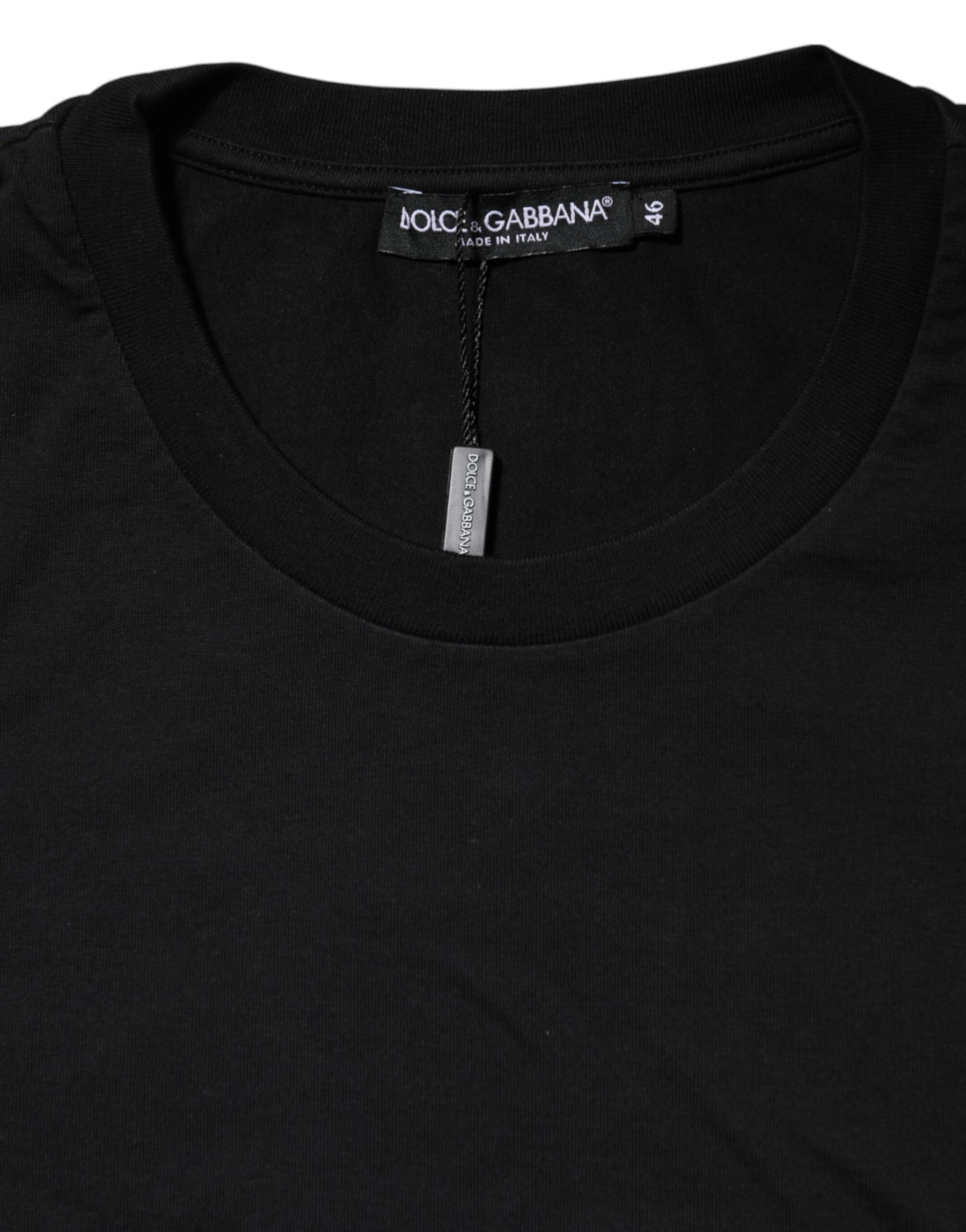 Dolce & Gabbana Black Logo Print Cotton Men Crew Neck T-shirt | Regal Royce
