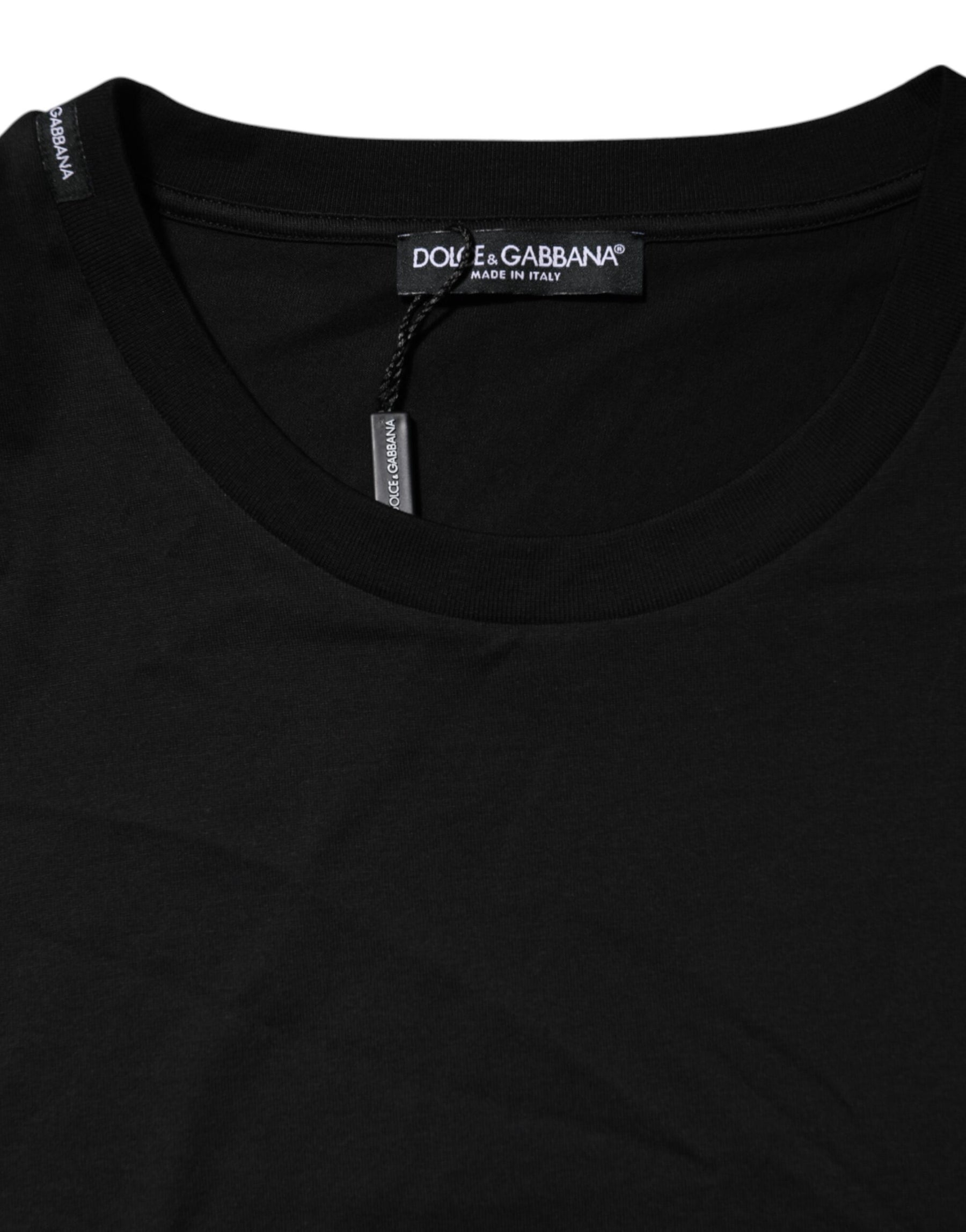 Dolce & Gabbana Black Cotton Crew Neck Short Sleeves T-shirt | Regal Royce