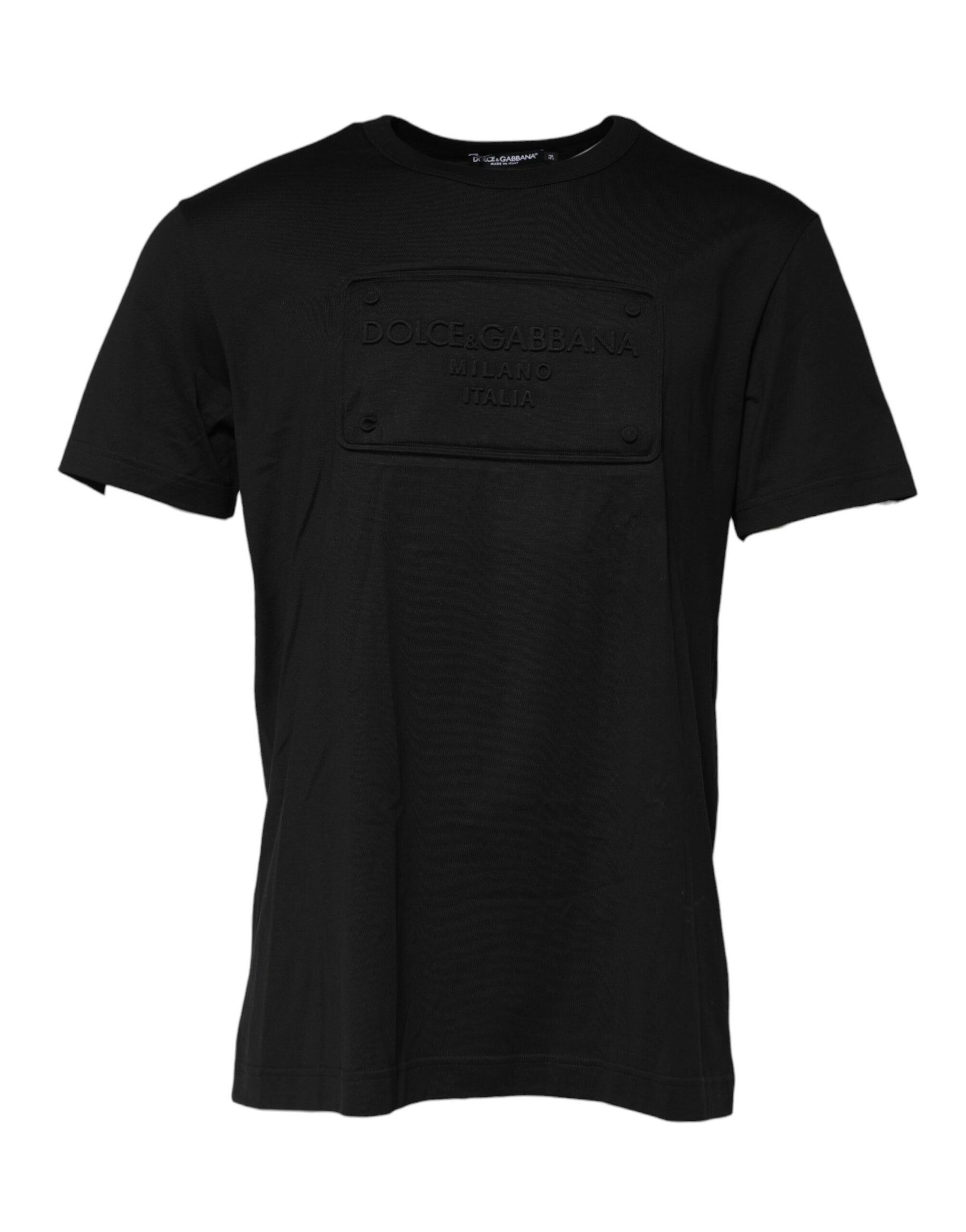 Dolce & Gabbana Black Embossed Logo Cotton Crew Neck T-shirt | Regal Royce