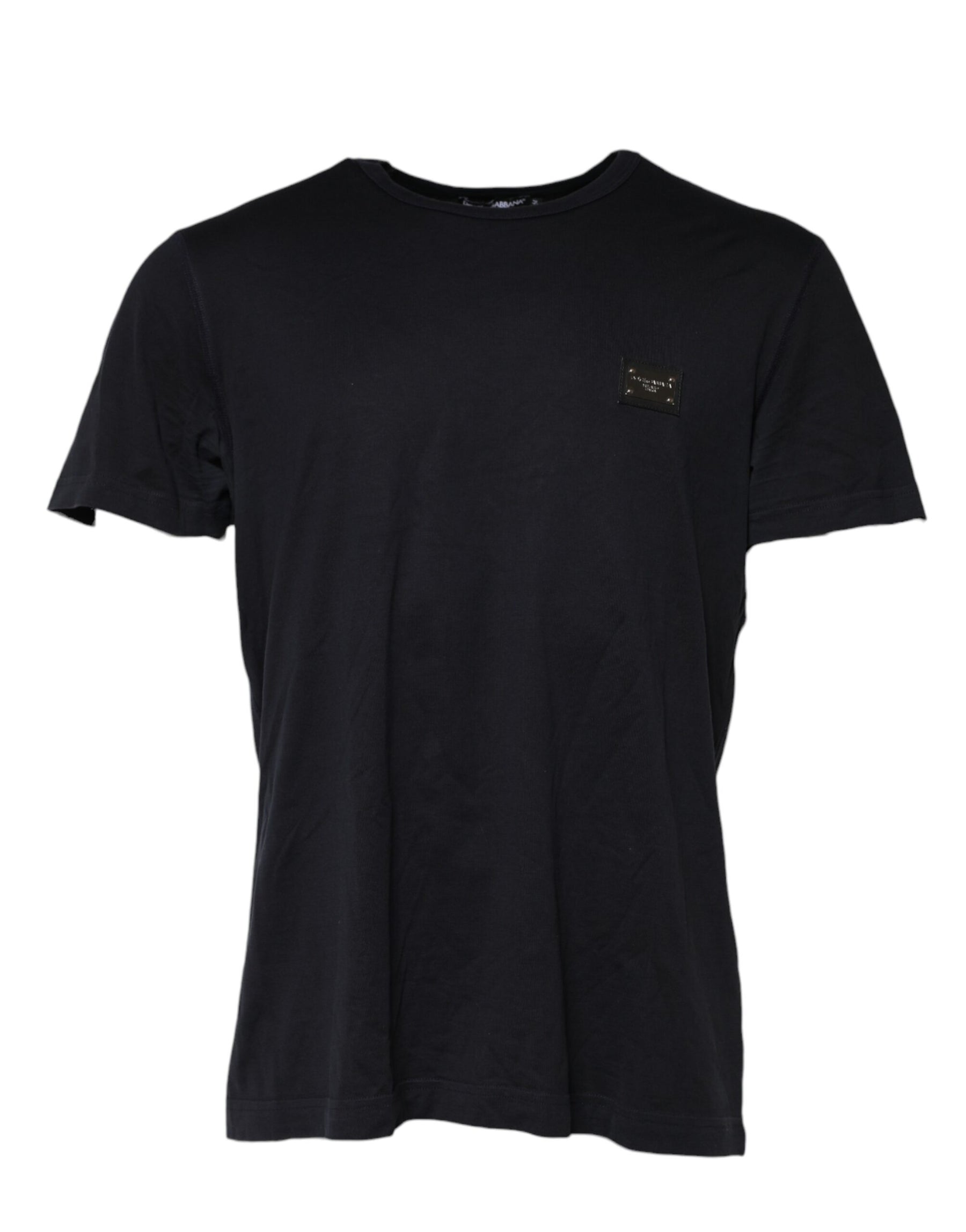 Dolce & Gabbana Dark Blue Logo Plaque Cotton Crewneck T-shirt | Regal Royce