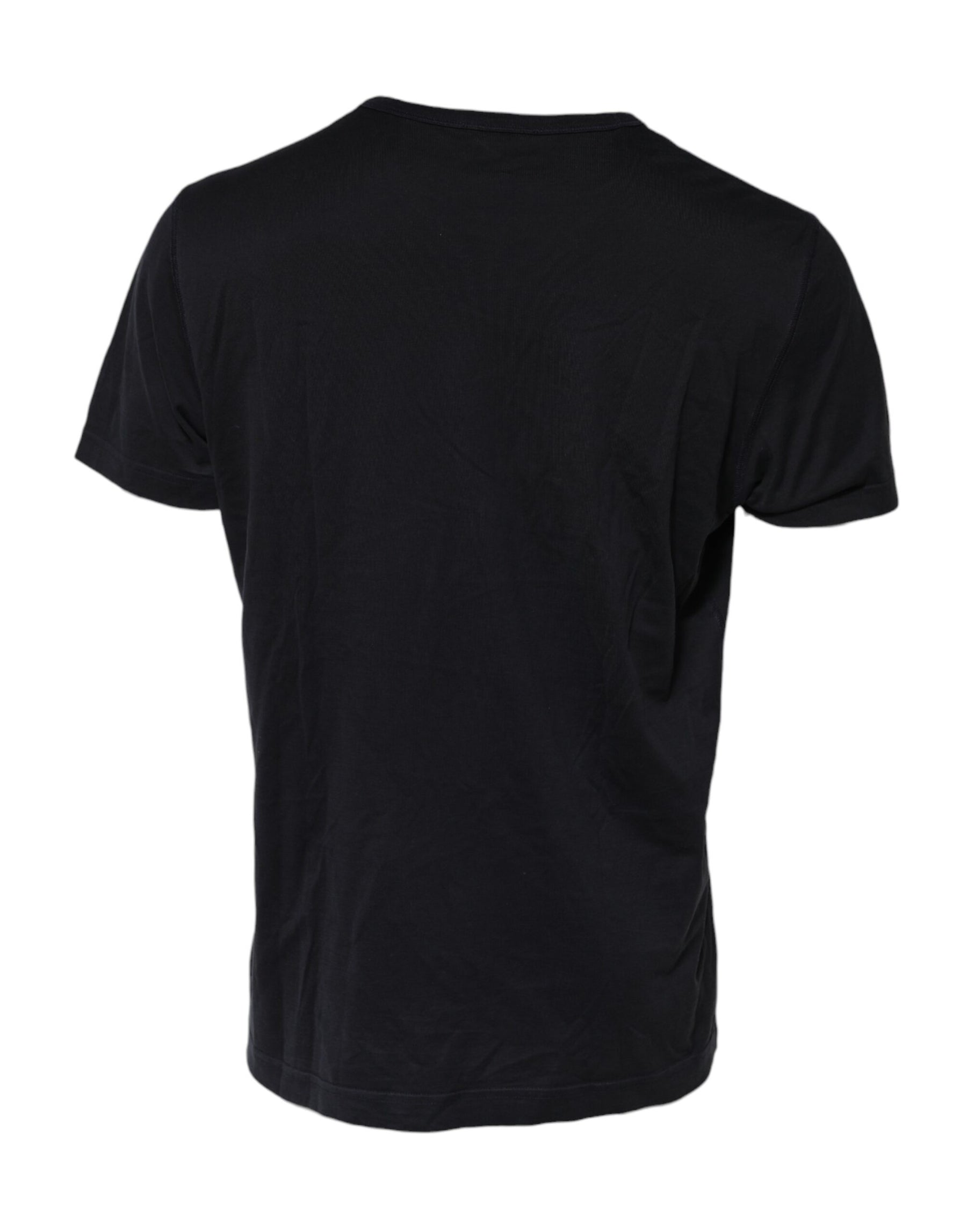 Dolce & Gabbana Dark Blue Logo Plaque Cotton Crewneck T-shirt | Regal Royce