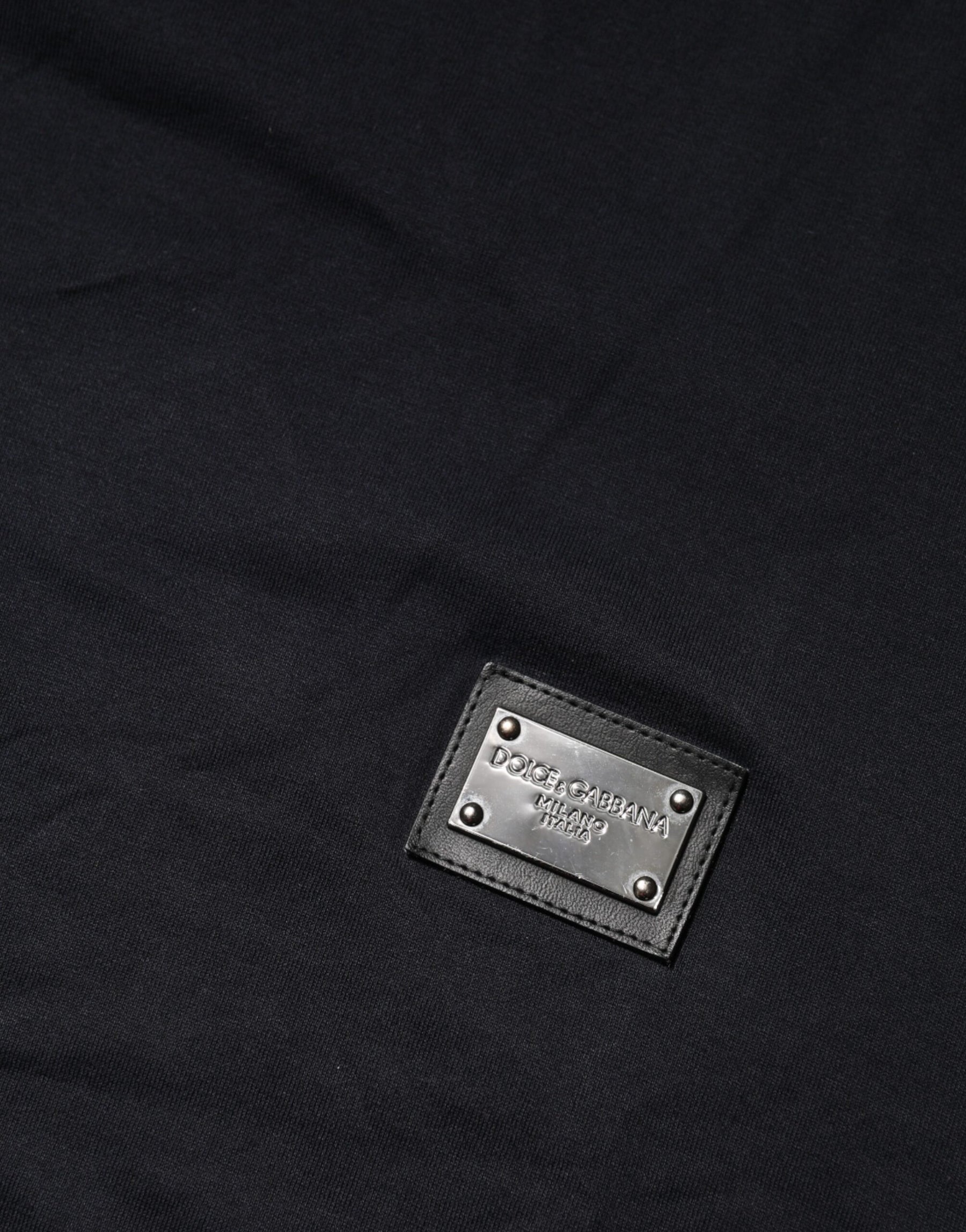 Dolce & Gabbana Dark Blue Logo Plaque Cotton Crewneck T-shirt | Regal Royce
