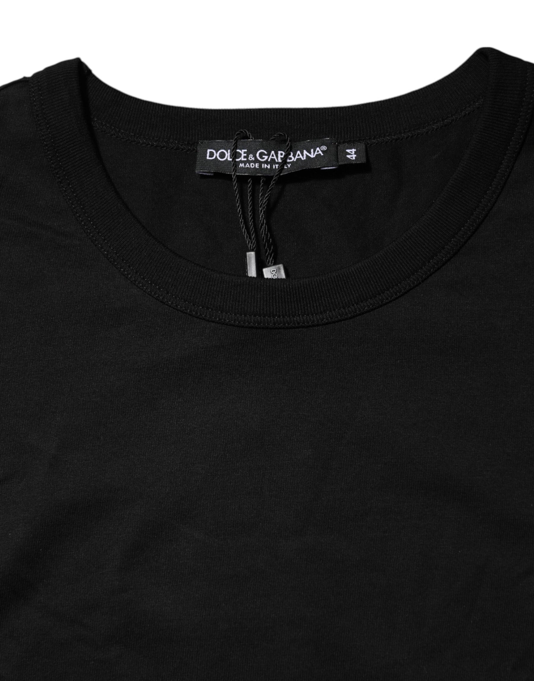 Dolce & Gabbana Black Cotton Crewneck Short Sleeves T-shirt | Regal Royce