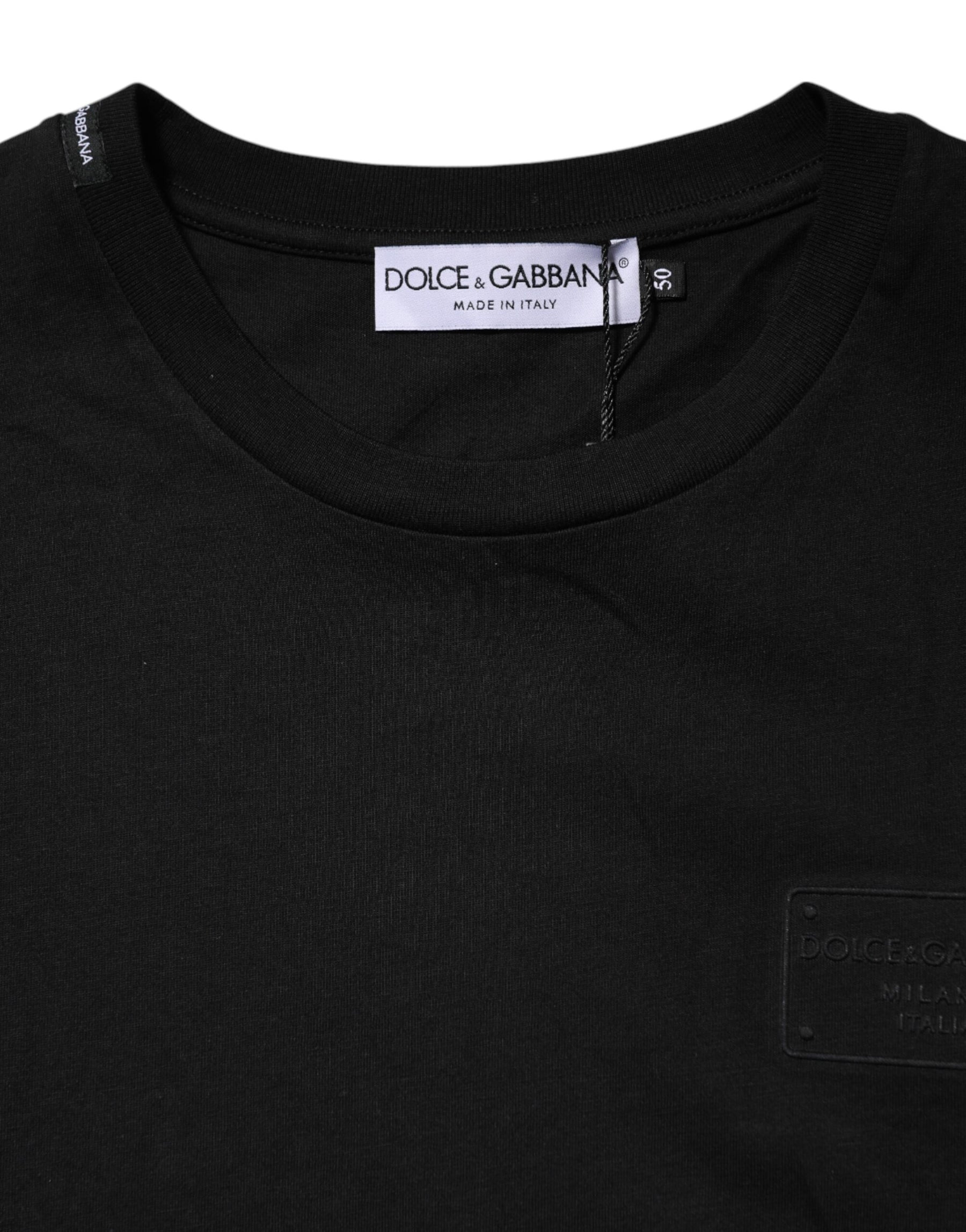 Dolce & Gabbana Black Logo Plaque Cotton Crew Neck T-shirt | Regal Royce