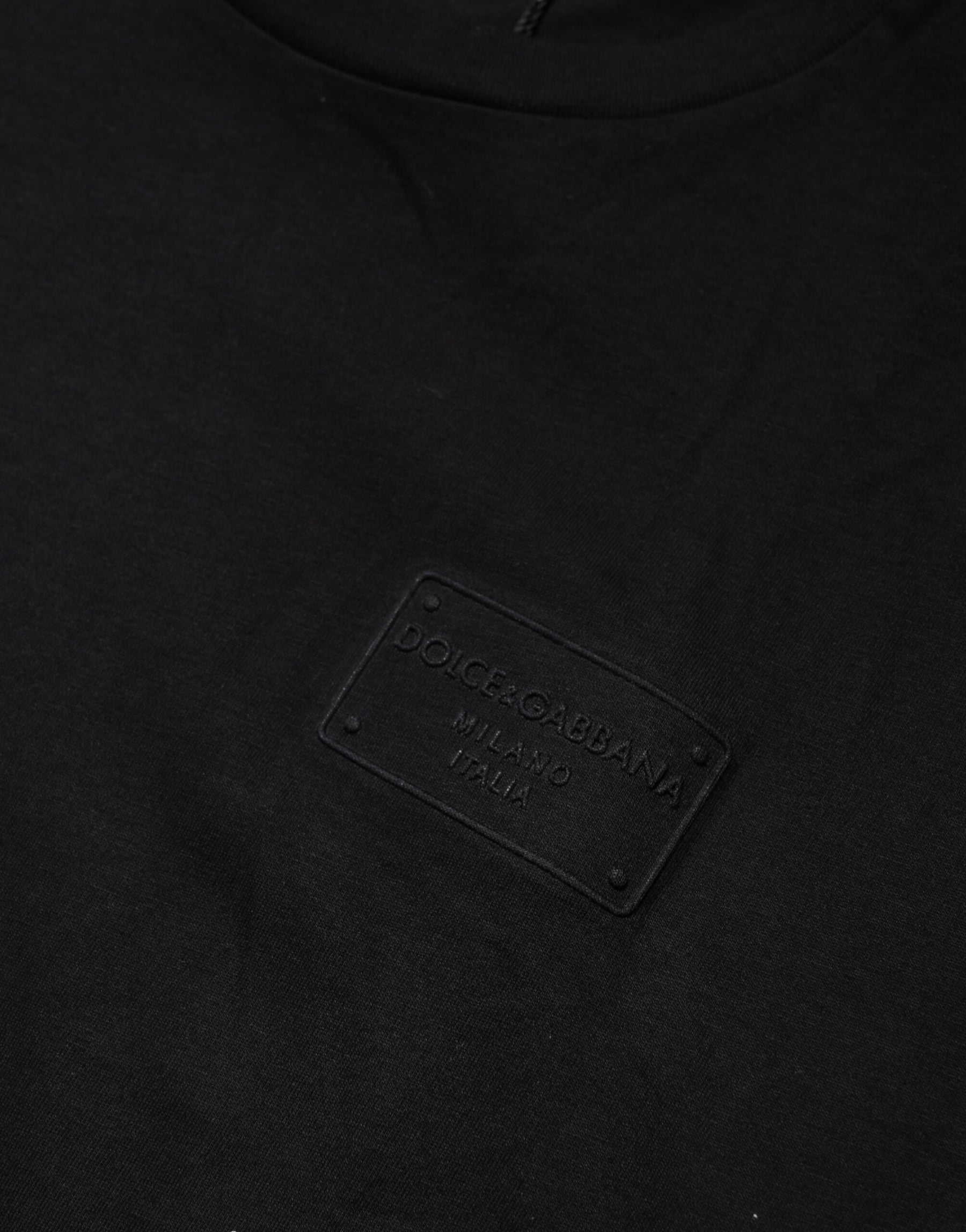 Dolce & Gabbana Black Logo Plaque Cotton Crew Neck T-shirt | Regal Royce