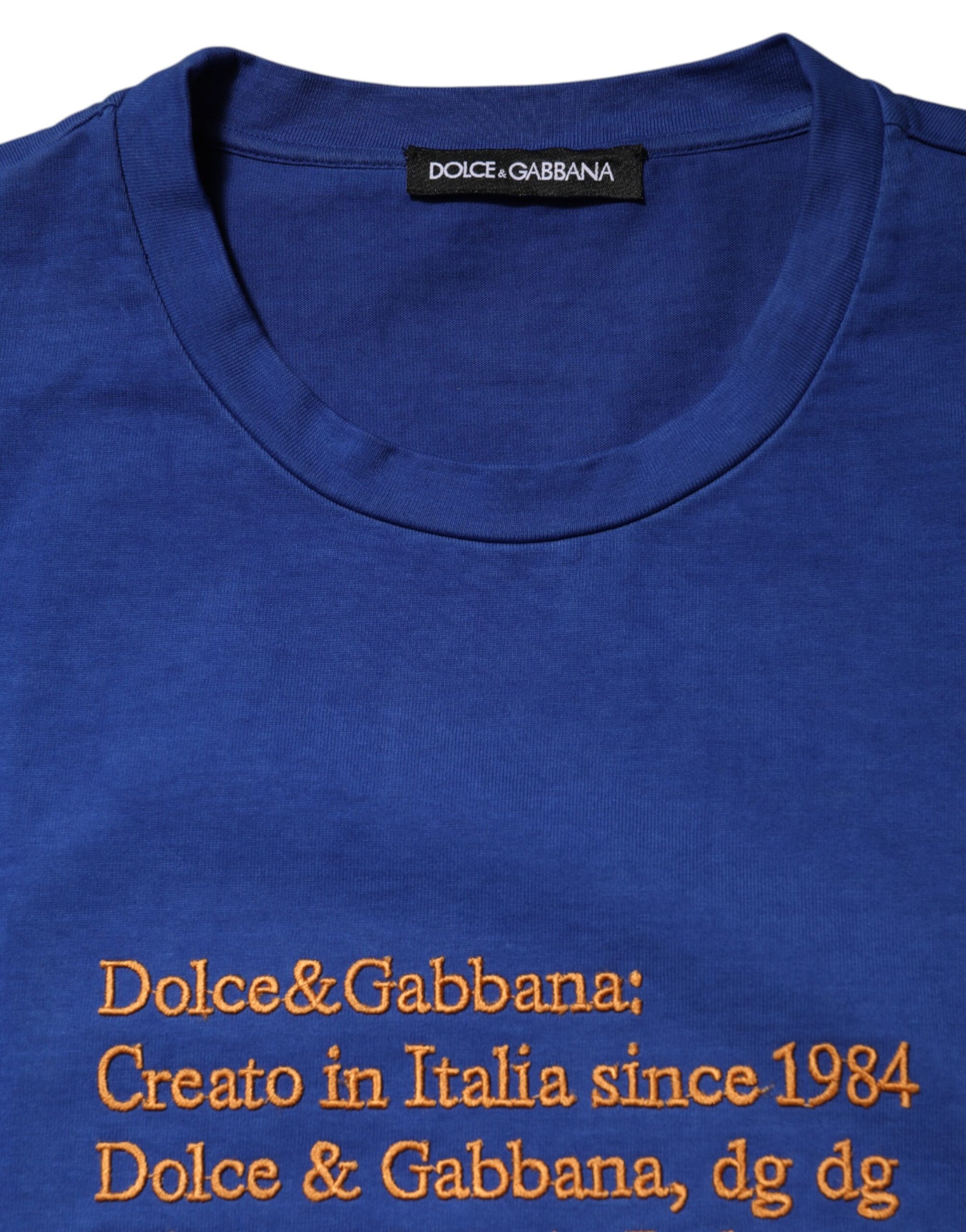 Dolce & Gabbana Blue Logo Graphic Cotton Crew Neck T-shirt | Regal Royce