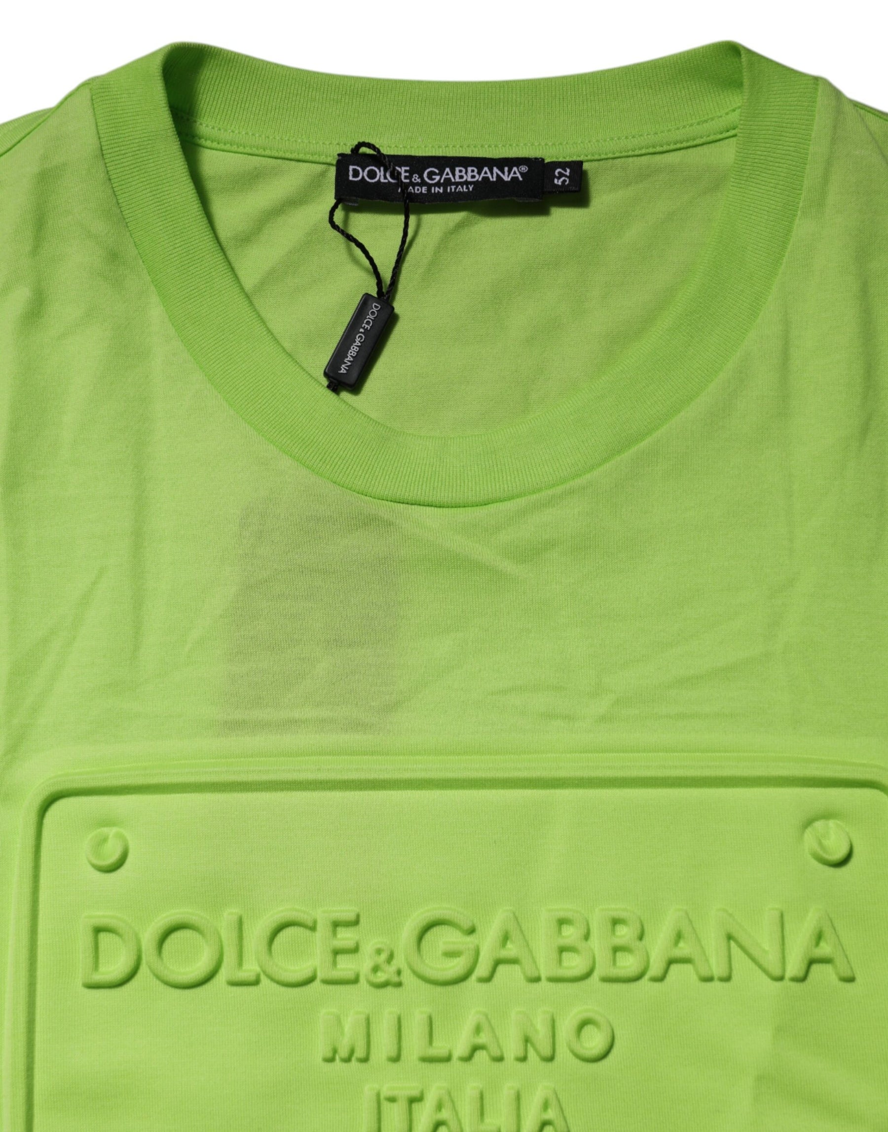 Dolce & Gabbana Green Embossed Logo Cotton Crew Neck T-shirt | Regal Royce